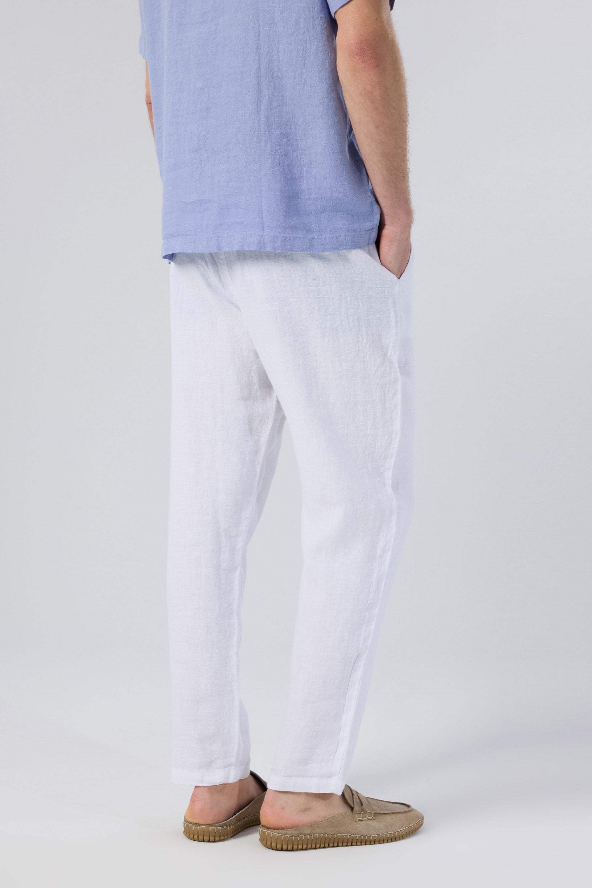 Rahat Kesim Beyaz Renk Keten Yazlık Erkek Pantolon #Renk_Beyaz