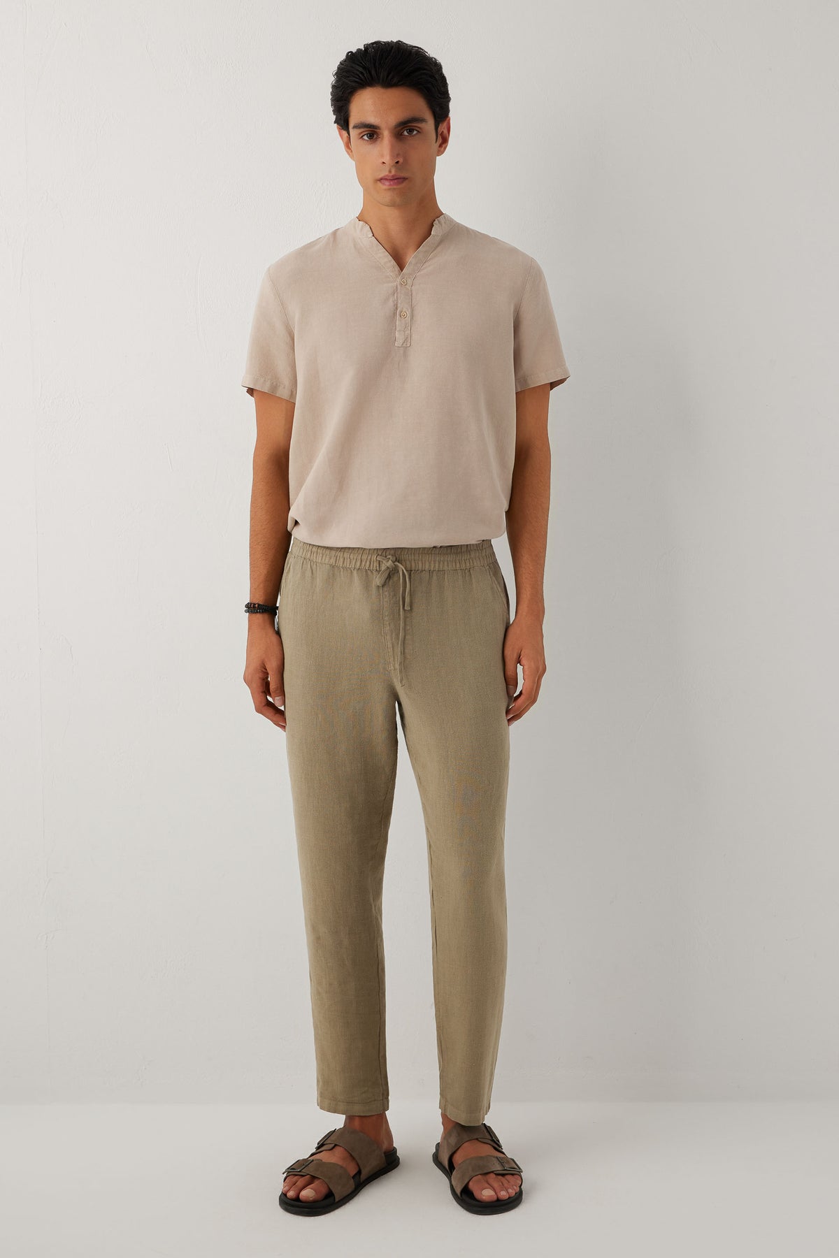 Rahat Kesim %100 Keten Erkek Pantolon #renk_Olive