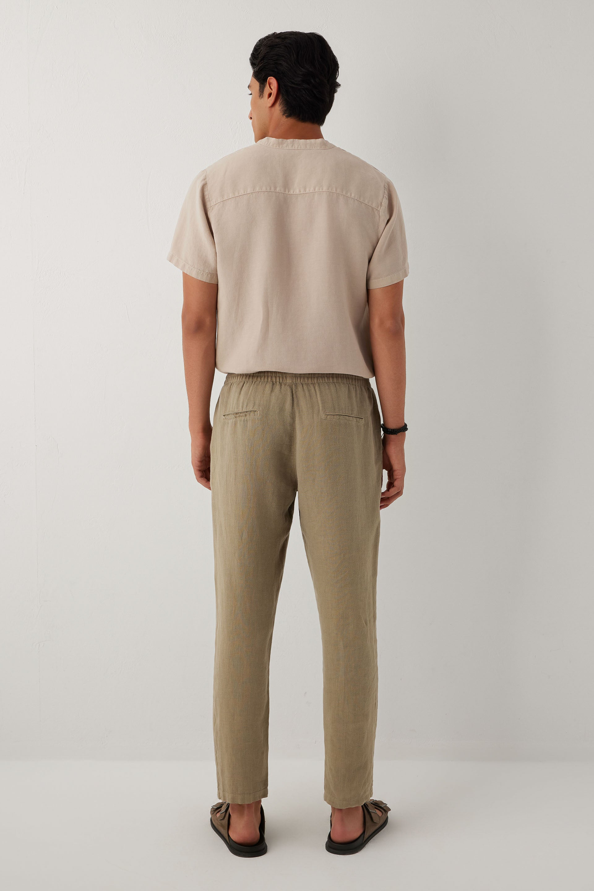 Rahat Kesim %100 Keten Erkek Pantolon #renk_Olive