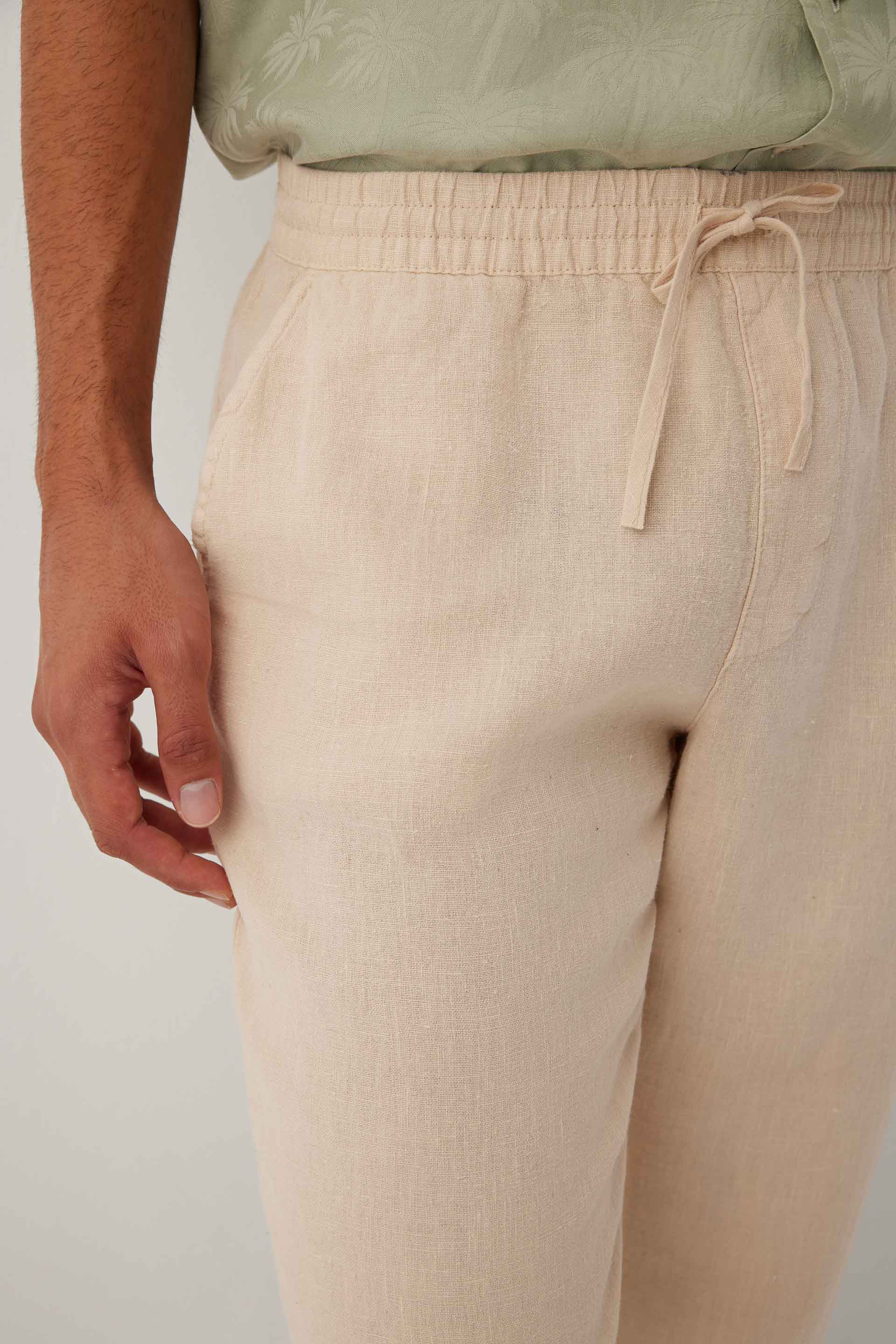 Rahat Kesim %100 Keten Erkek Pantolon #renk_Bej