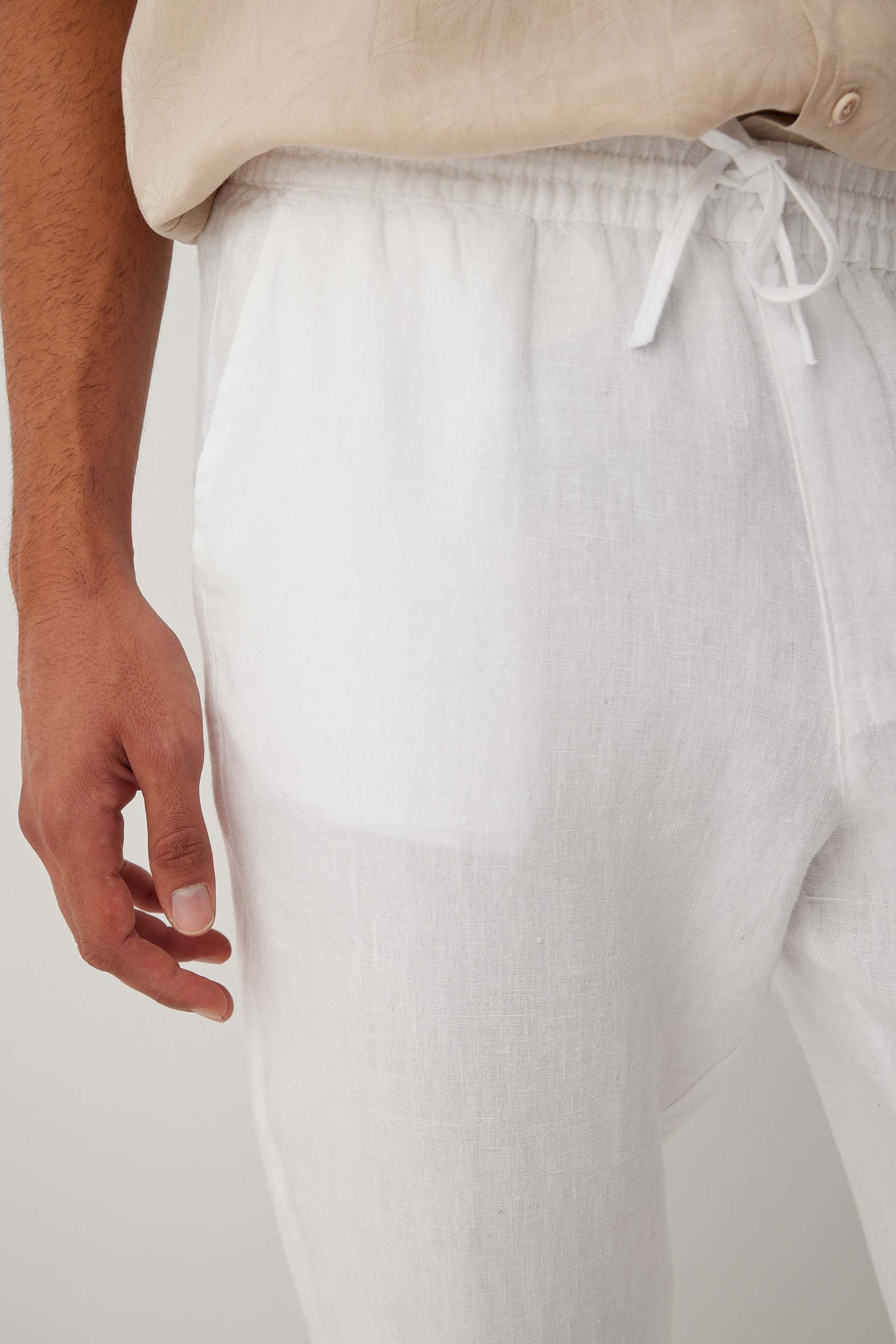 Rahat Kesim %100 Keten Erkek Pantolon #renk_Beyaz