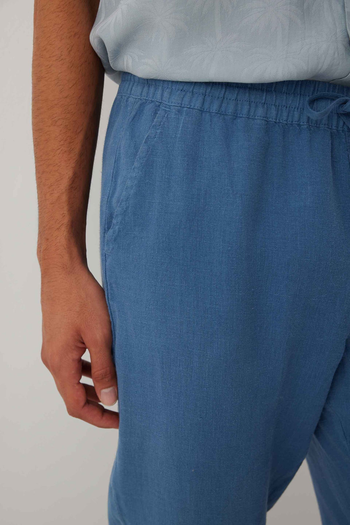 Rahat Kesim %100 Keten Erkek Pantolon #renk_Indigo