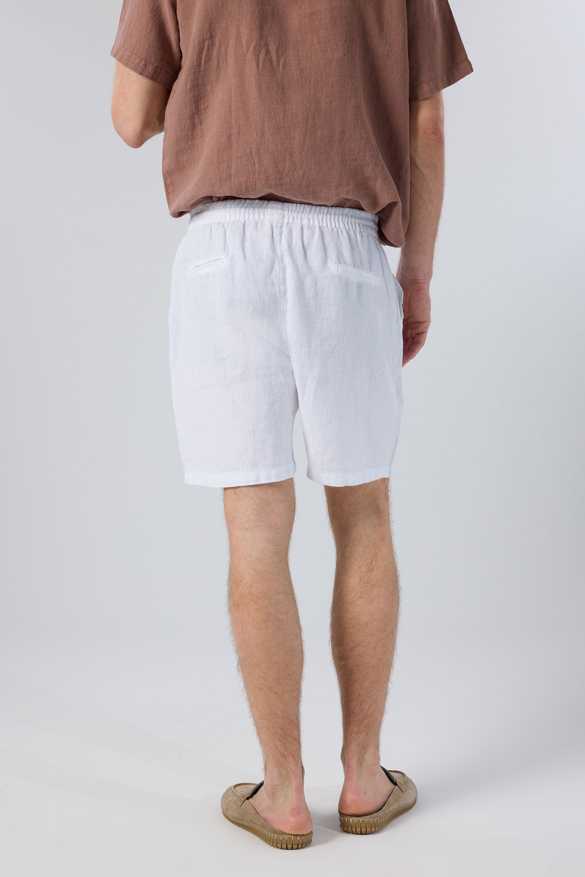 Rahat Kesim Cepli Beyaz Keten Erkek Şort #Renk_Beyaz