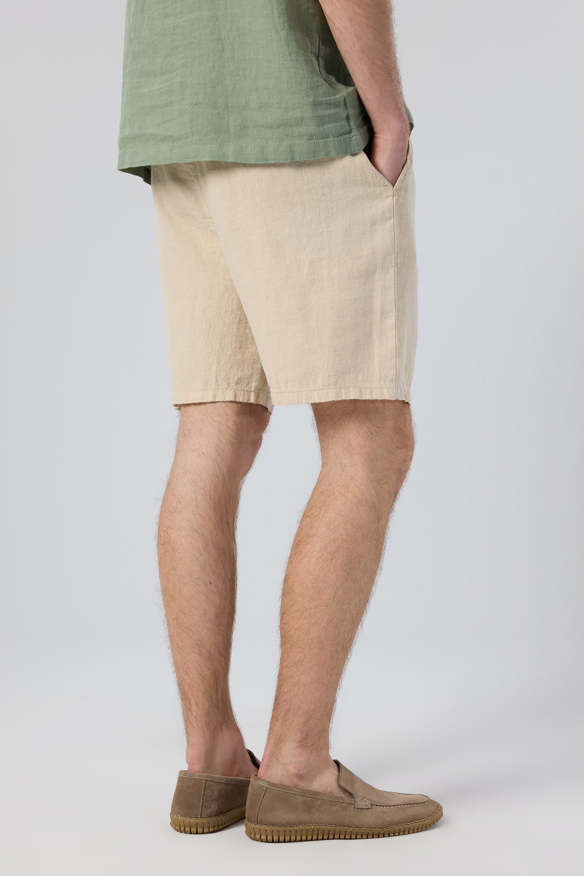 Rahat Kesim Cepli Keten Erkek Şort #Renk_Bej