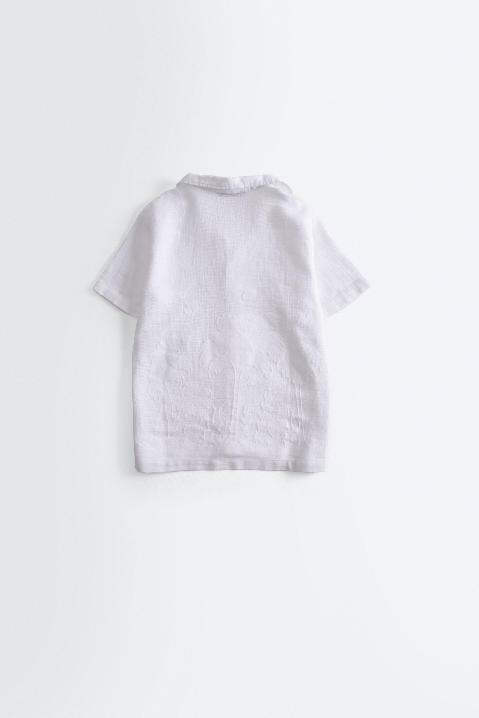 Palmiye Desenli Jakarlı Pamuk Yatık Yakalı Kısa Kollu Erkek Çocuk Gömlek #renk_Beyaz