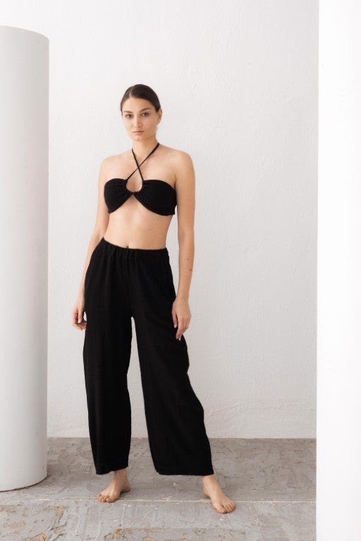 Müslin Önden Büzmeli Crop #renk_siyah