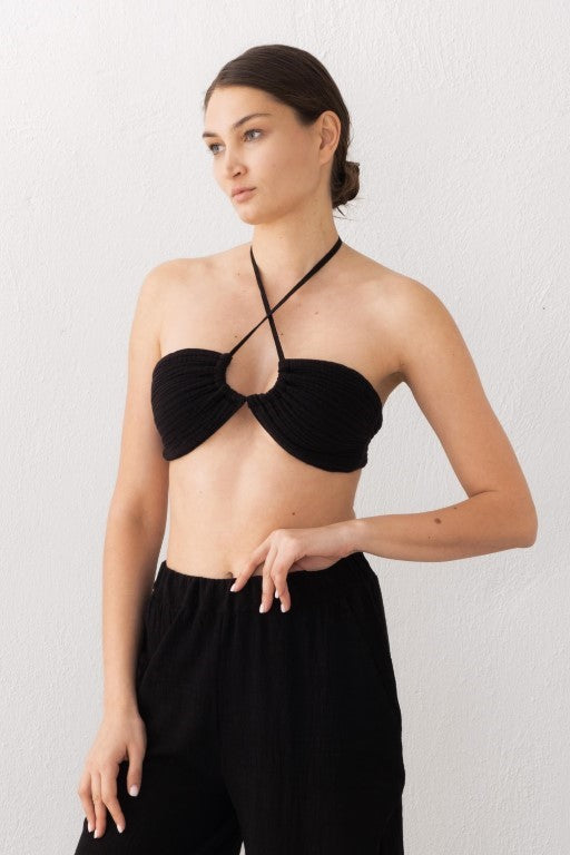 Müslin Önden Büzmeli Crop #renk_siyah