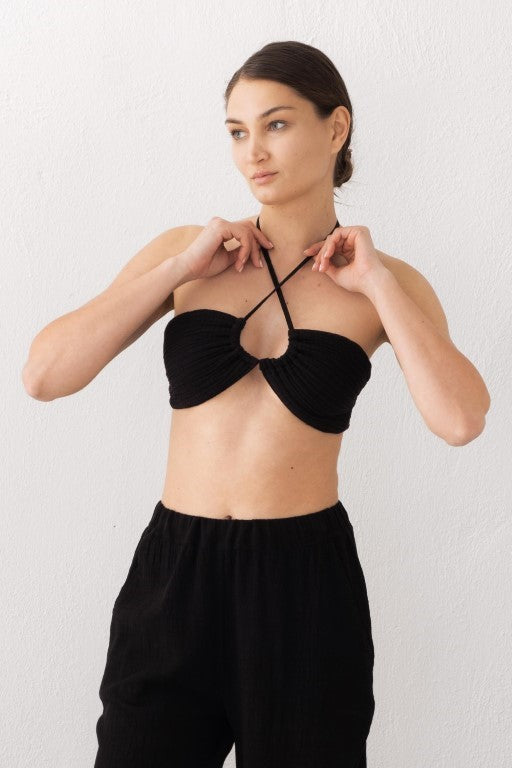 Müslin Önden Büzmeli Crop #renk_siyah