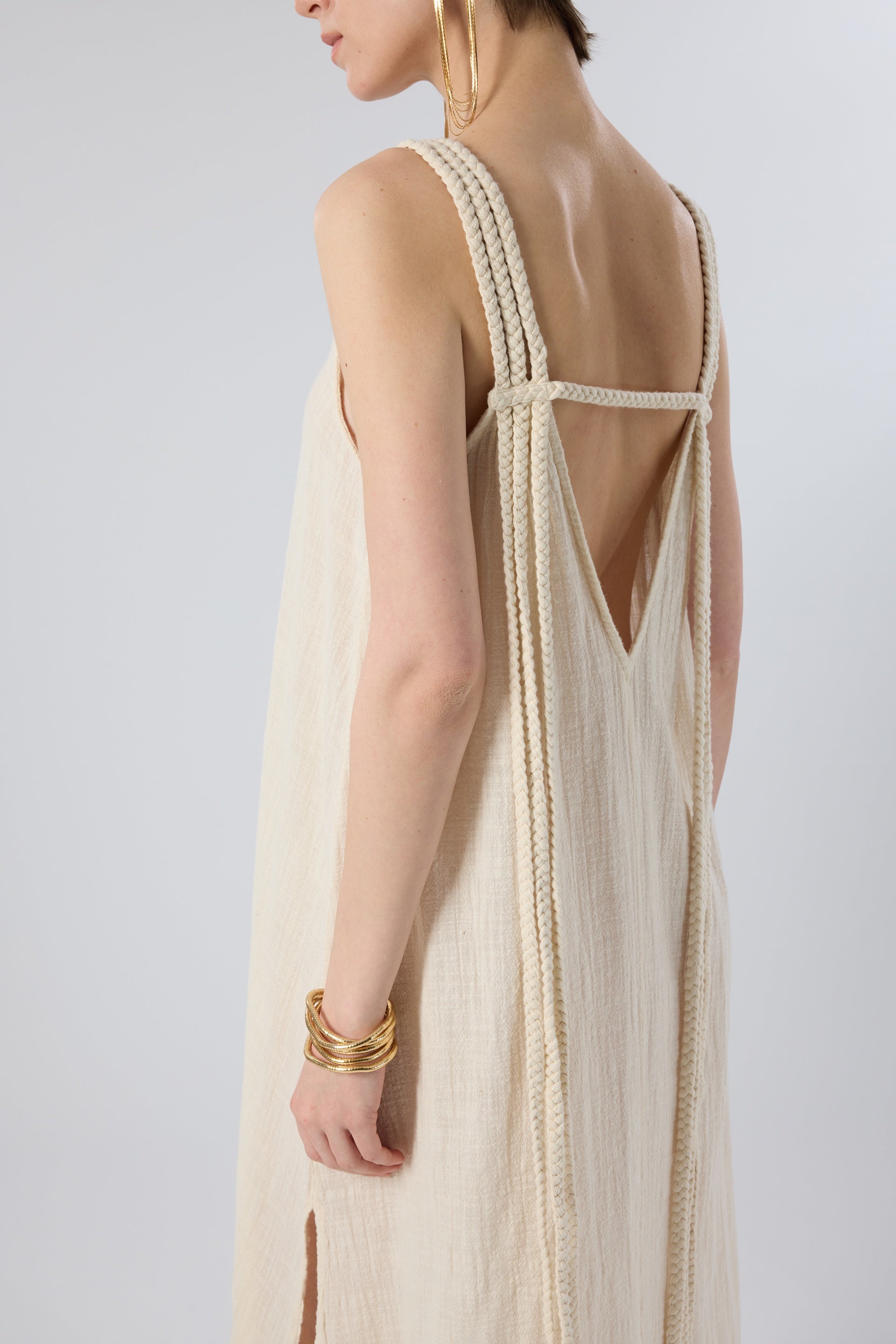 Helen Model Örgü Askılı Elbise / Doğal #renk_Doğal