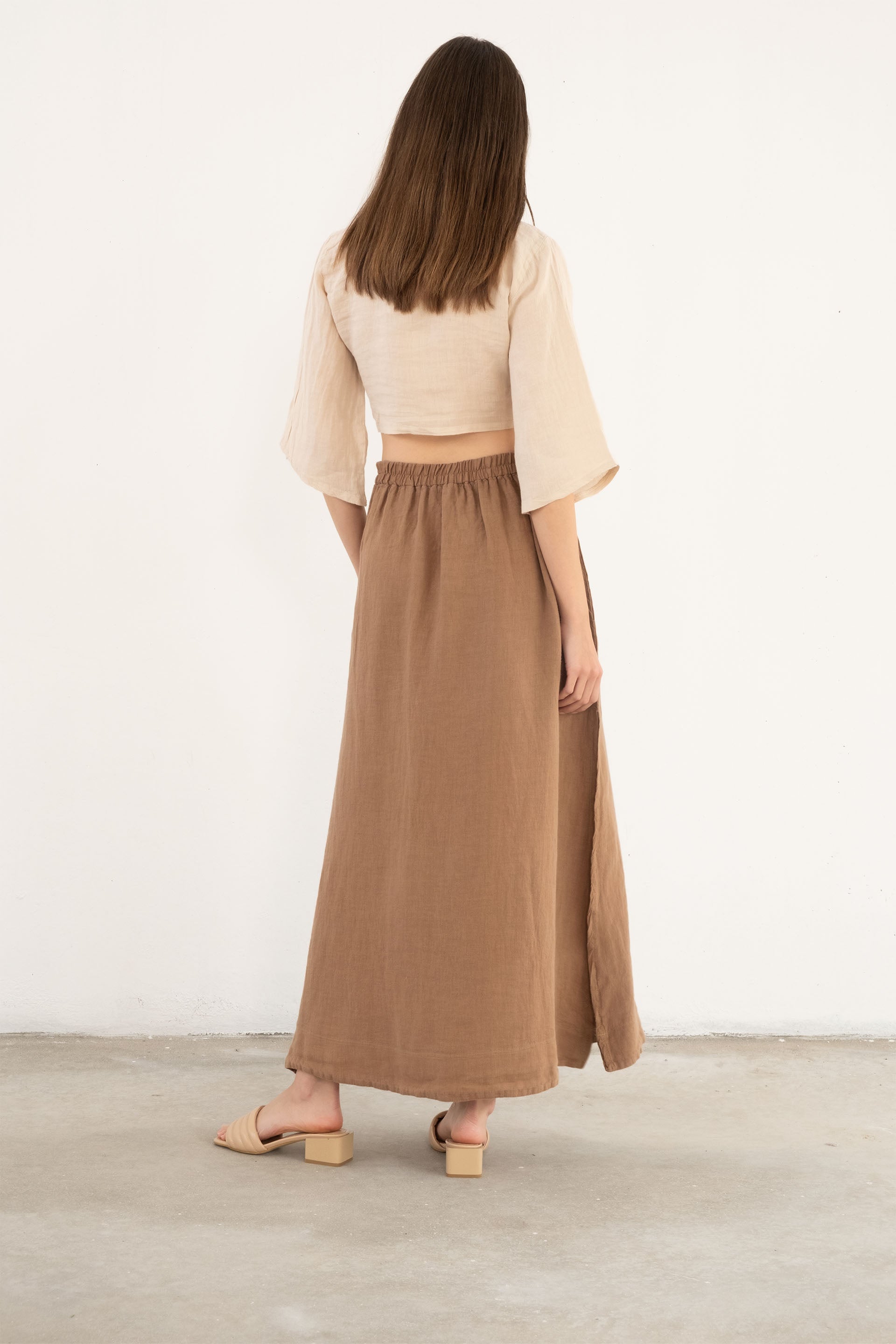 Keten Anvelop Bağlamalı Bluz / Bej #renk_Bej