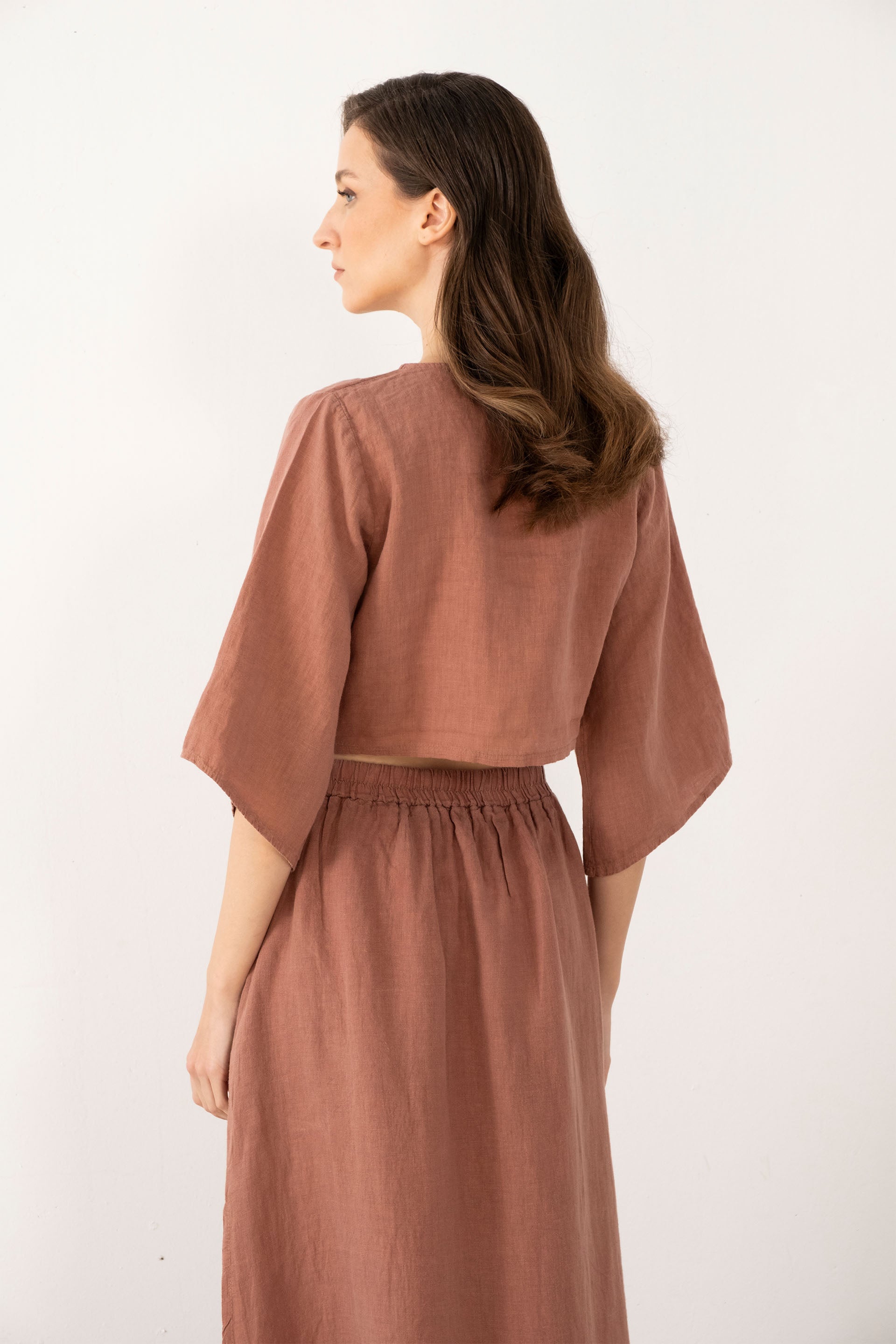 Keten Anvelop Bağlamalı Bluz / Gül Kurusu #renk_Gül Kurusu