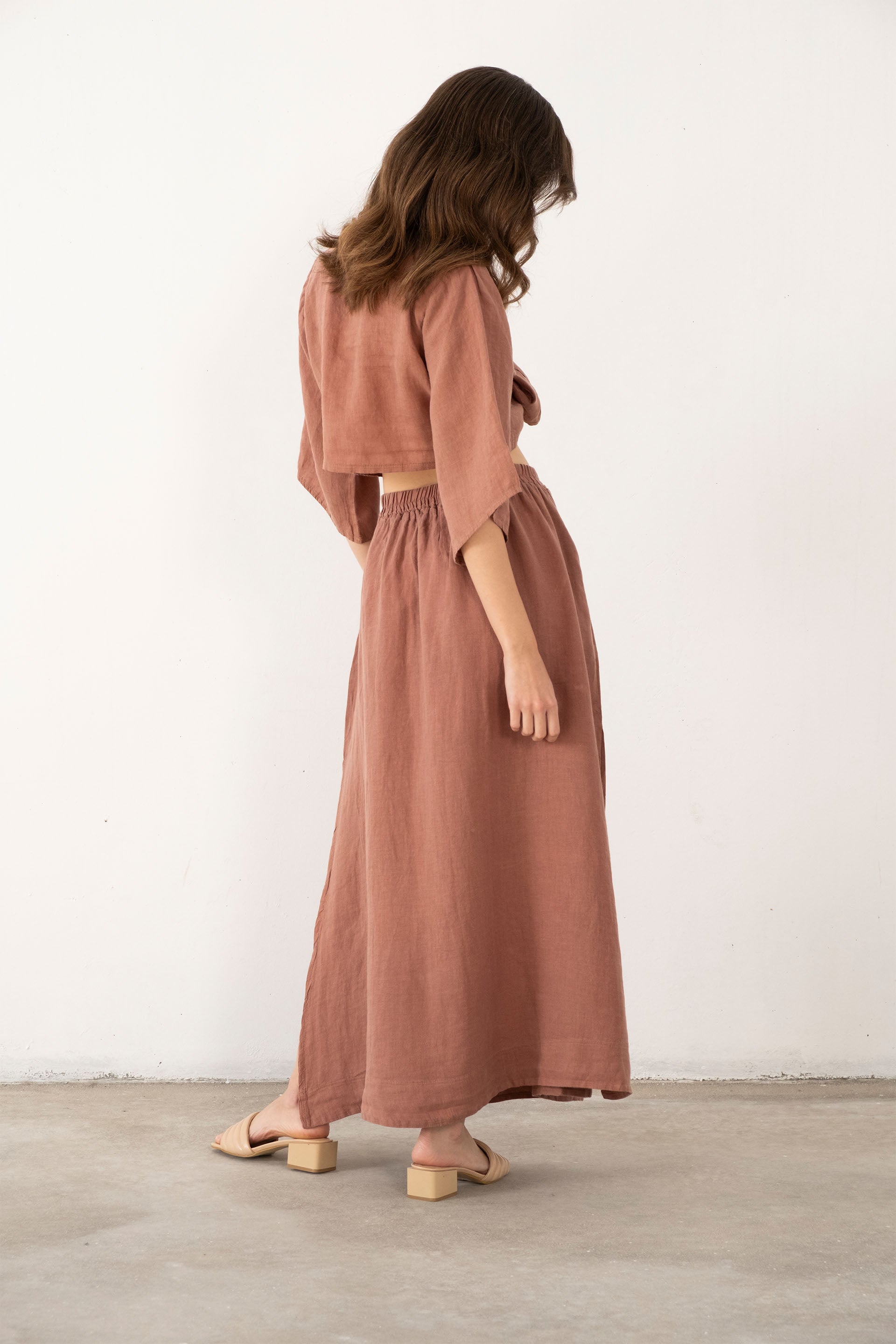 Keten Anvelop Bağlamalı Bluz / Gül Kurusu #renk_Gül Kurusu