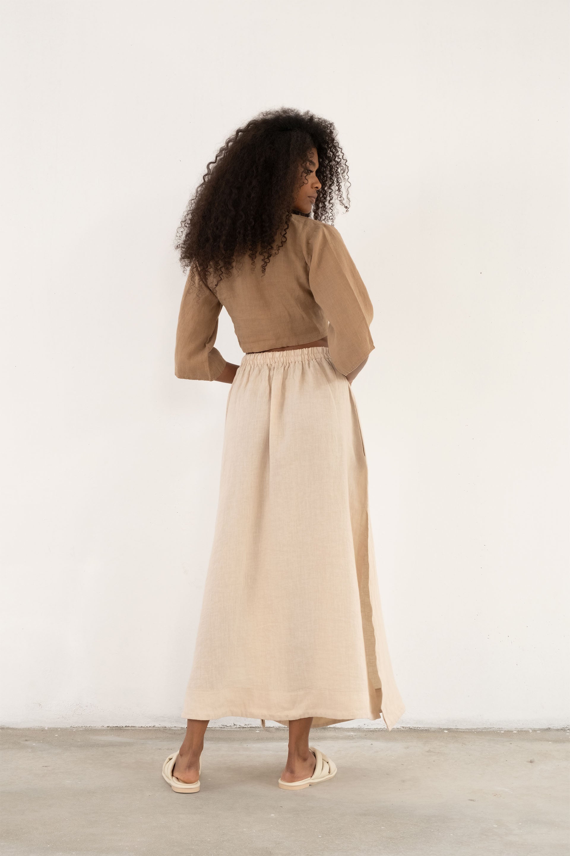 Keten Anvelop Bağlamalı Bluz / Kahve #renk_Kahve