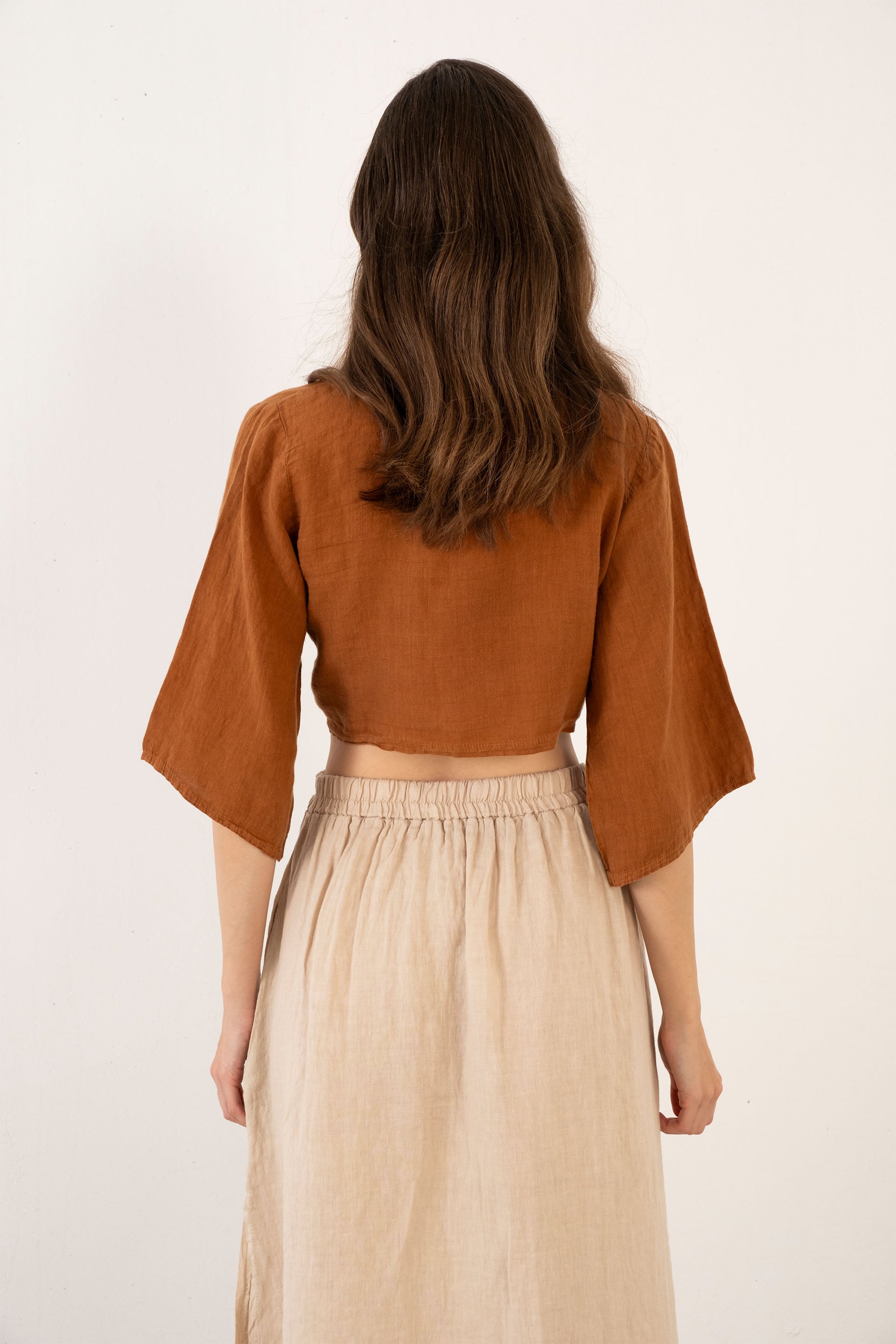 Keten Anvelop Bağlamalı Bluz / Kiremit #renk_Kiremit