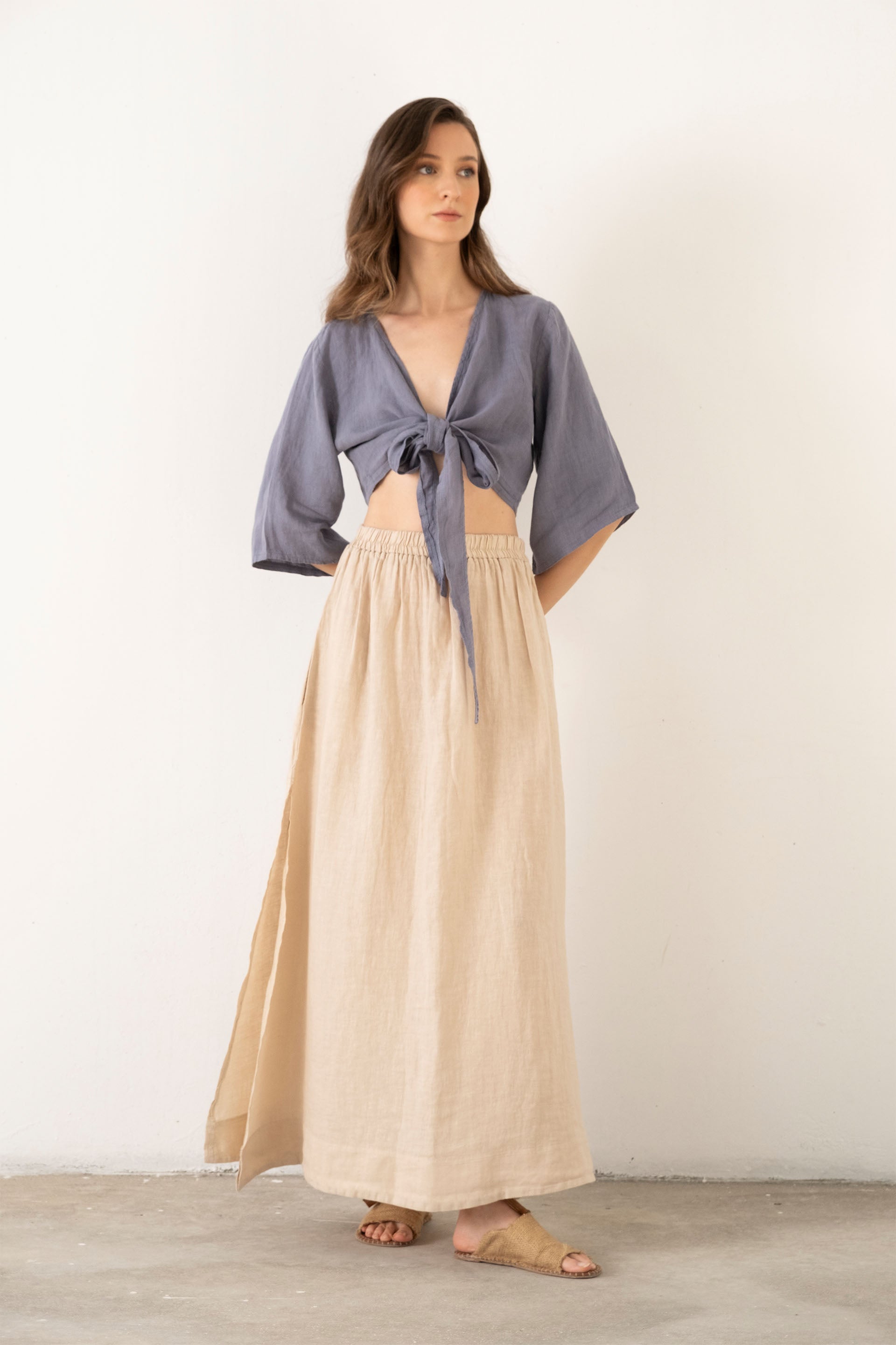 Keten Anvelop Bağlamalı Bluz / Lila #renk_Lila