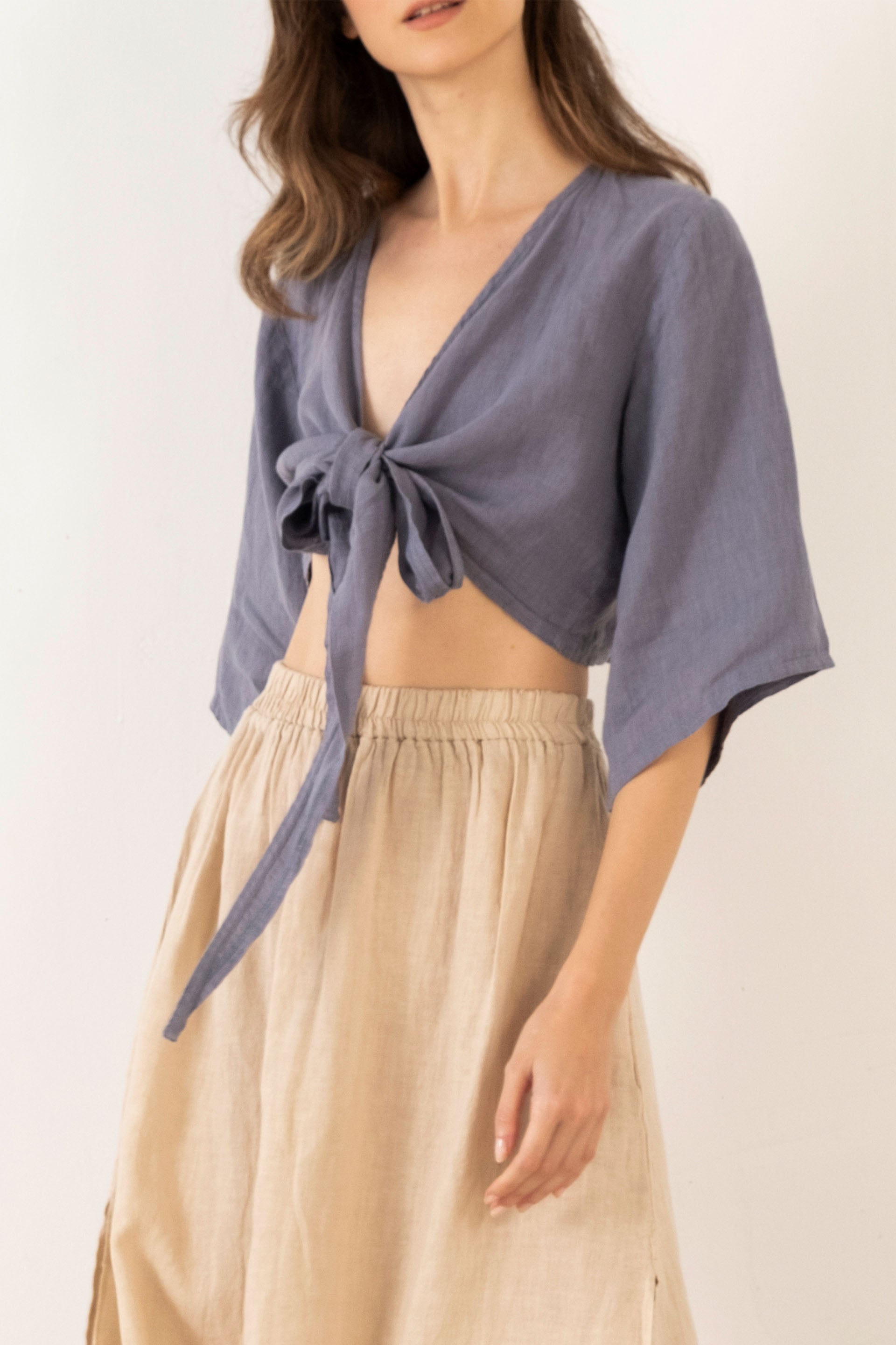 Keten Anvelop Bağlamalı Bluz / Lila #renk_Lila