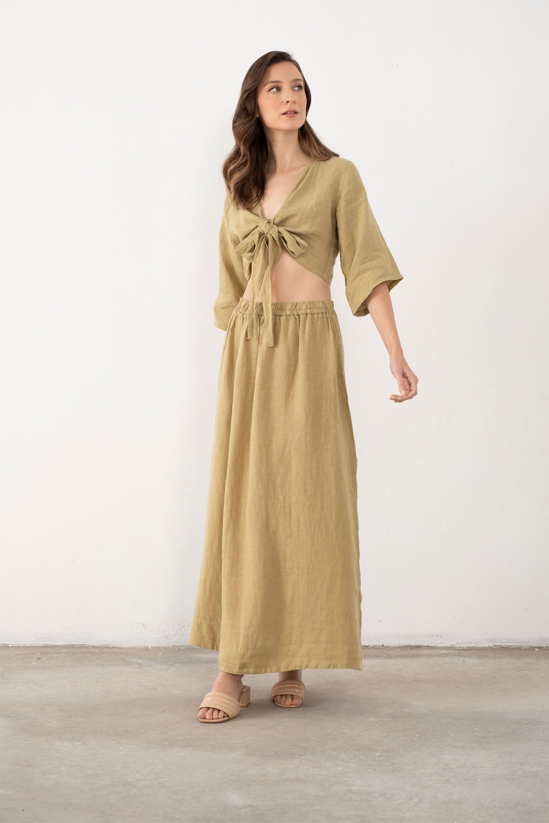 Keten Anvelop Bağlamalı Bluz / Mint #renk_Mint