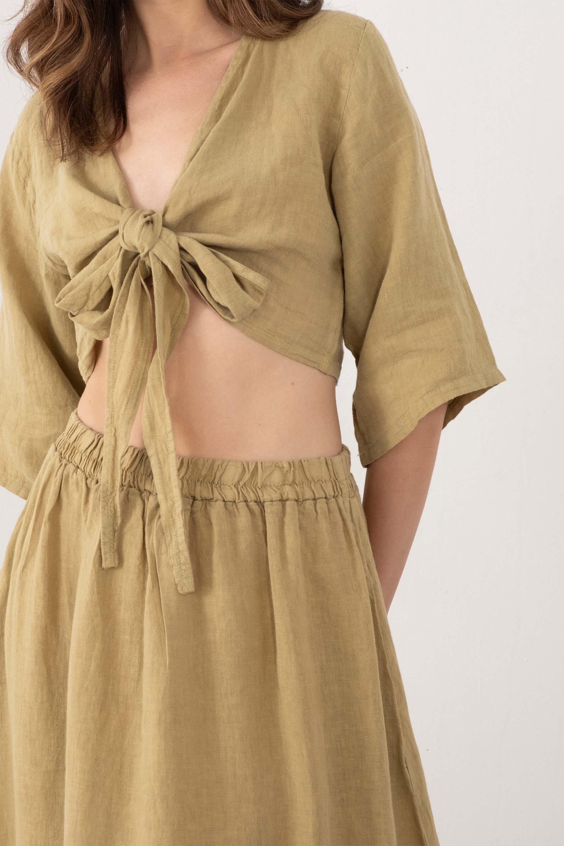 Keten Anvelop Bağlamalı Bluz / Mint #renk_Mint