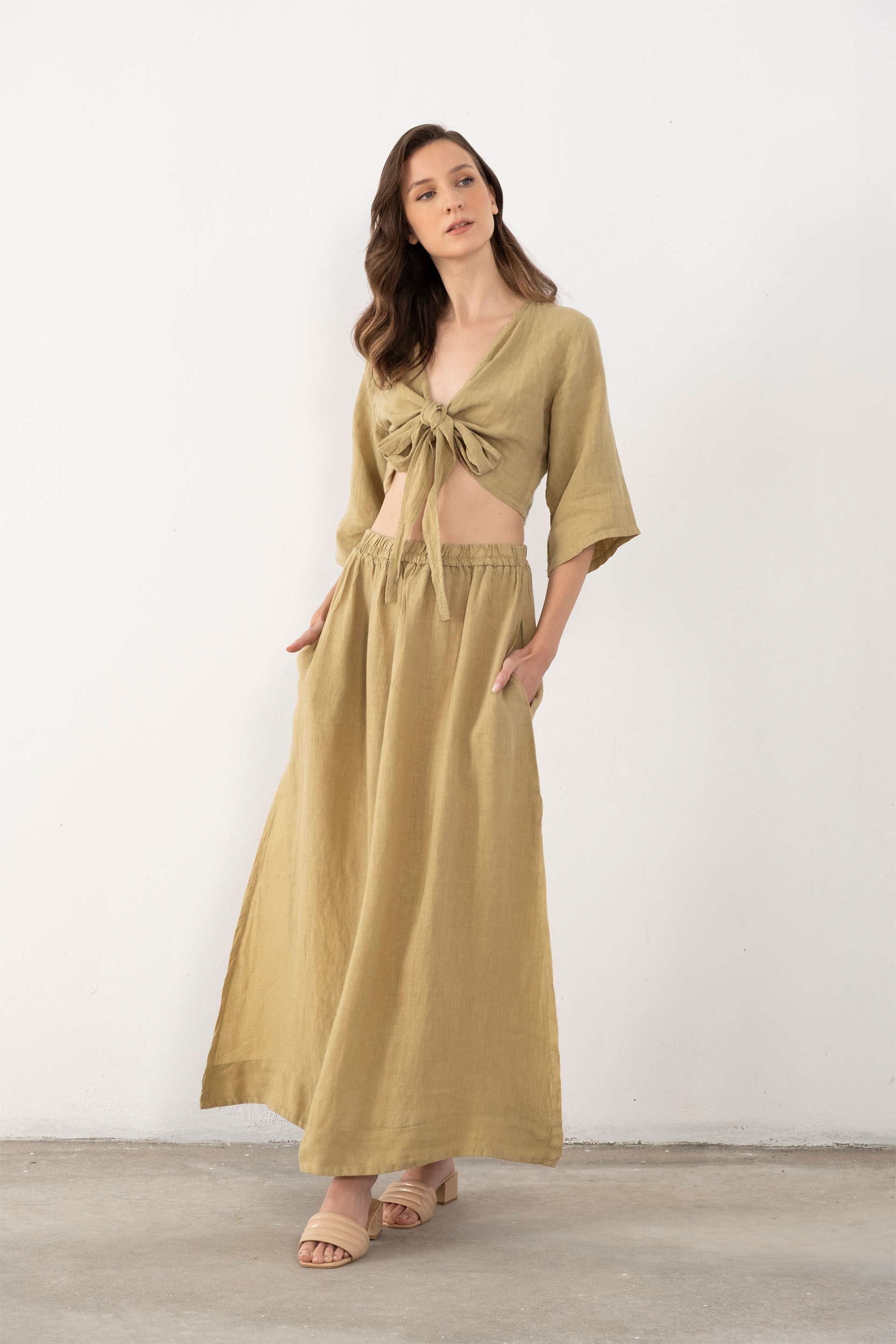 Keten Anvelop Bağlamalı Bluz / Mint #renk_Mint