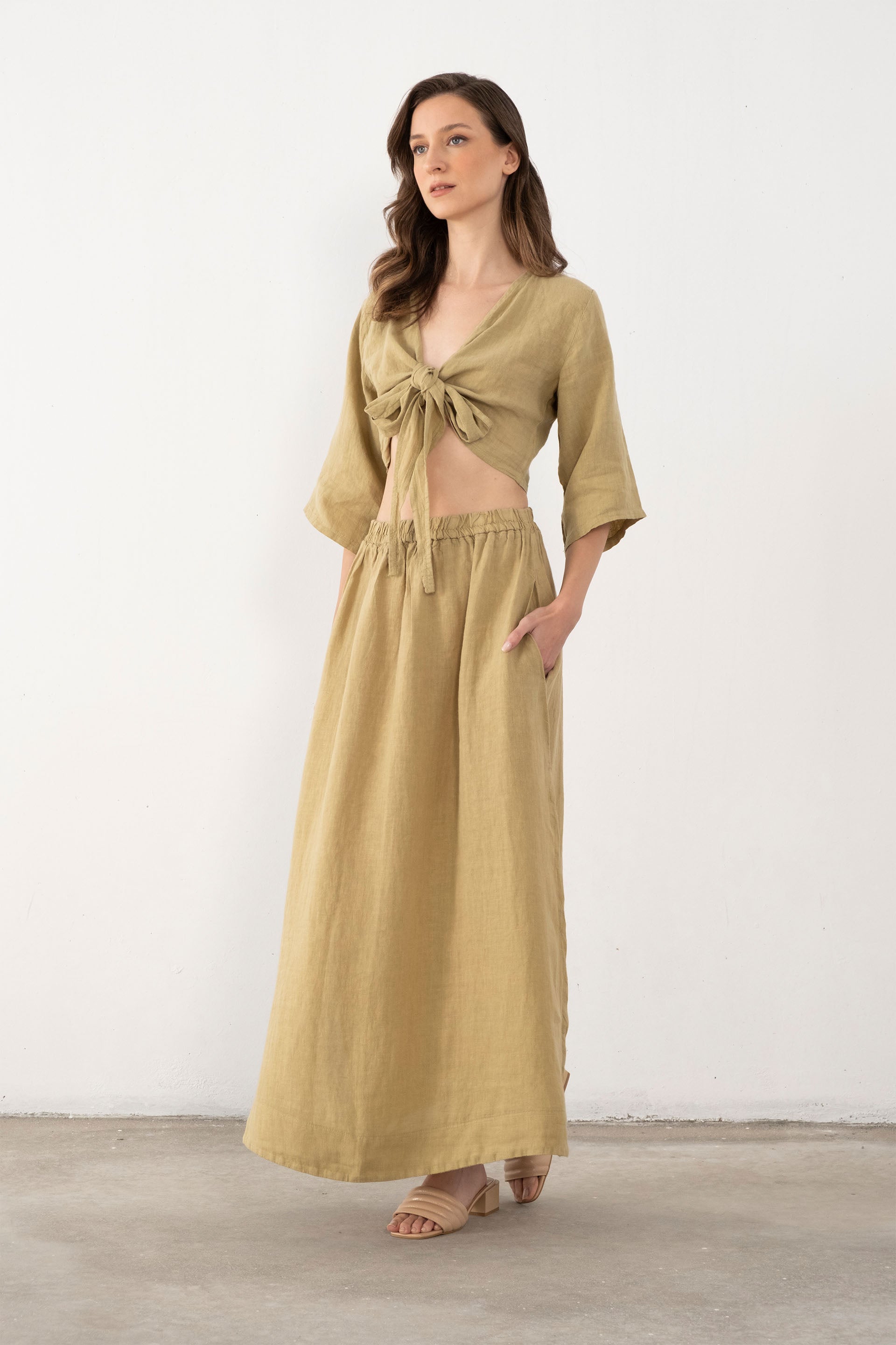 Keten Anvelop Bağlamalı Bluz / Mint #renk_Mint