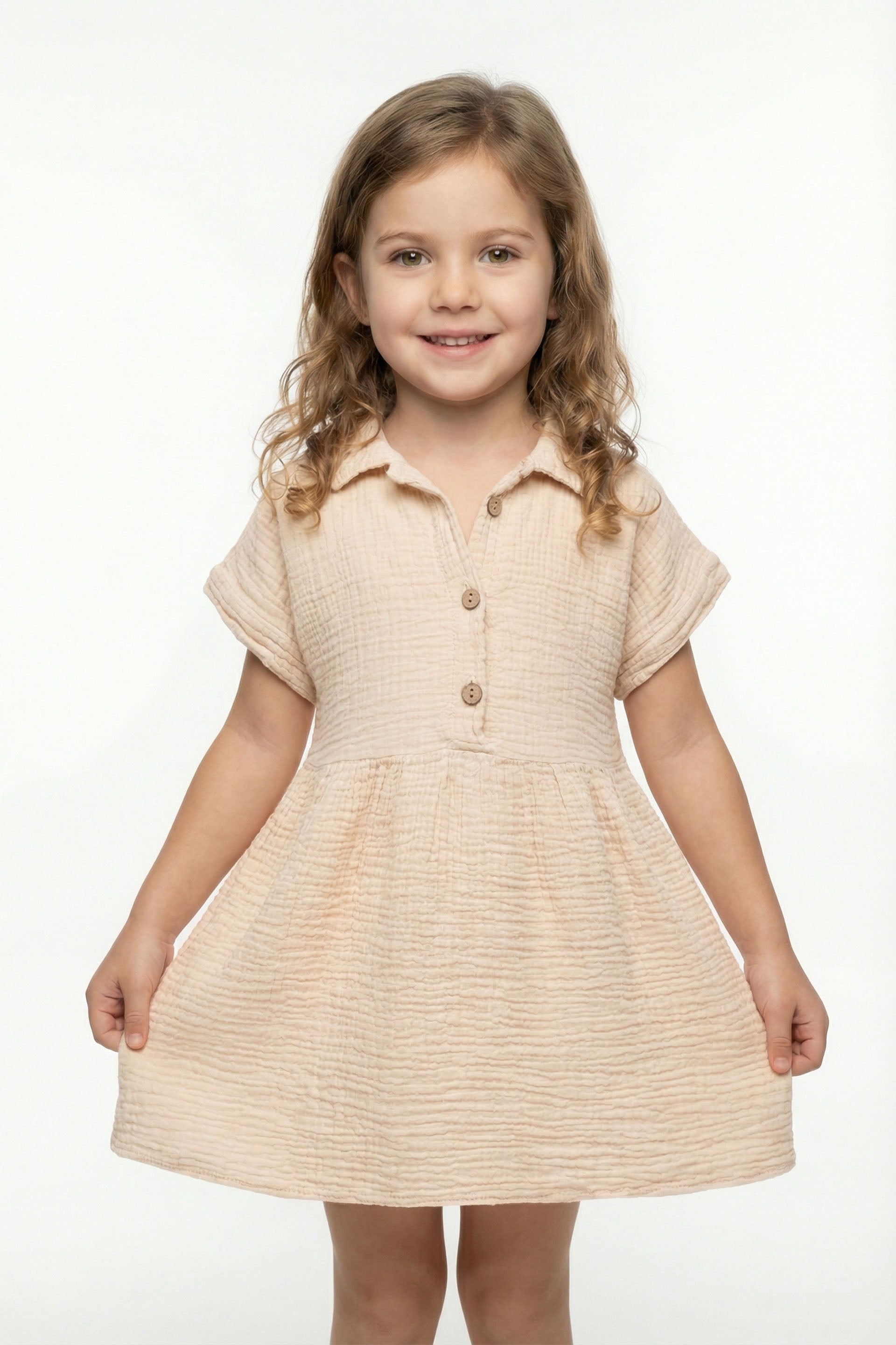 Müslin Yakalı Kız Çocuk Elbisesi #Renk_ Bej