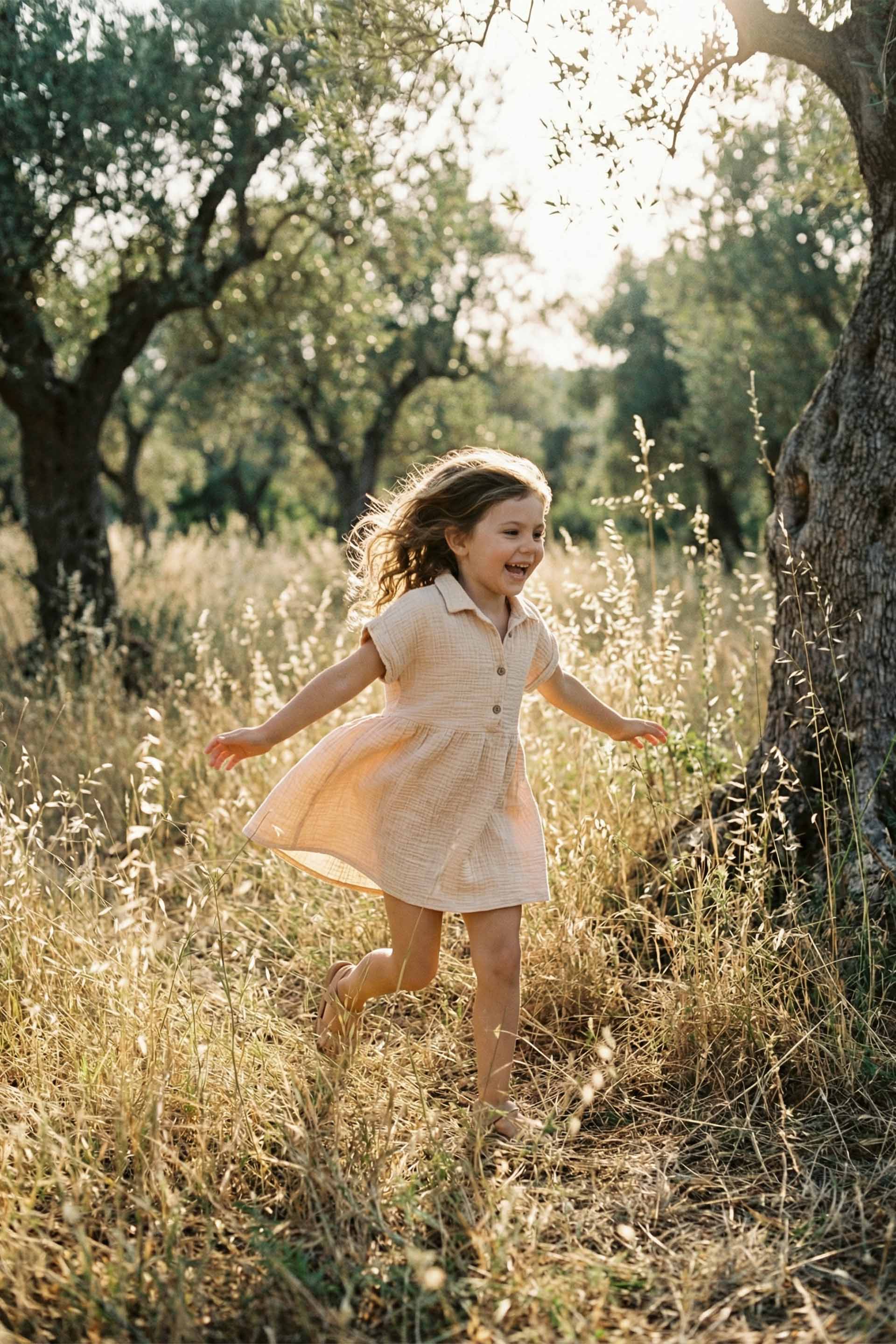 Müslin Yakalı Kız Çocuk Elbisesi #Renk_ Bej