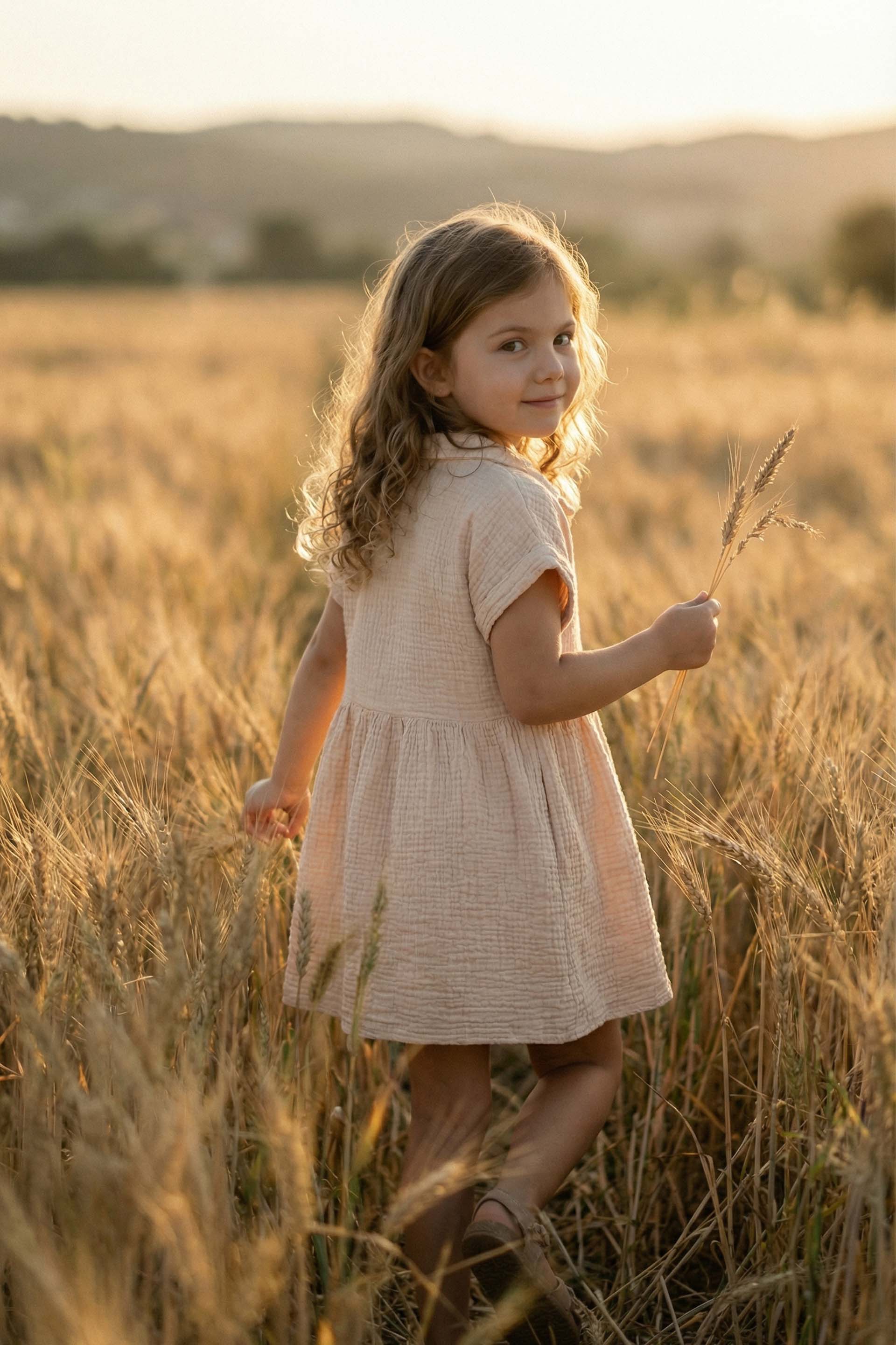 Müslin Yakalı Kız Çocuk Elbisesi #Renk_ Bej