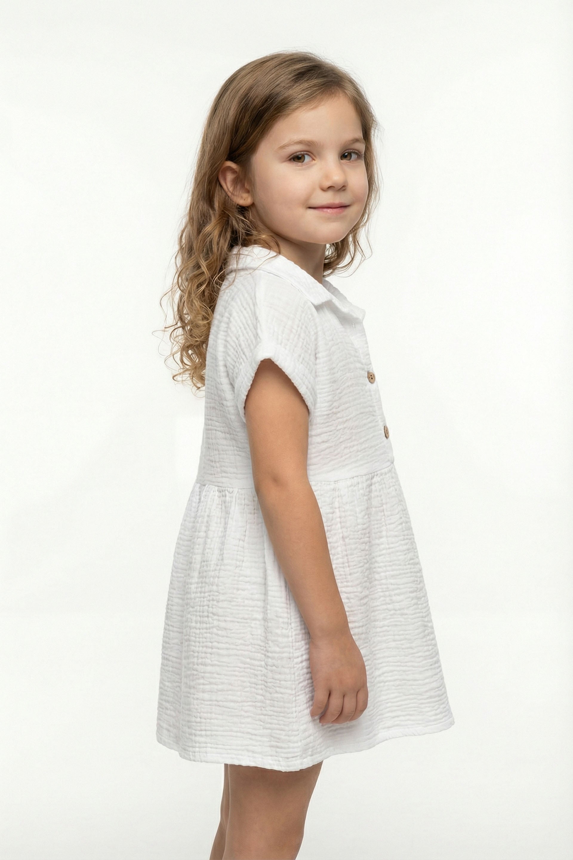 Müslin Yakalı Kız Çocuk Elbisesi #Renk_ Beyaz