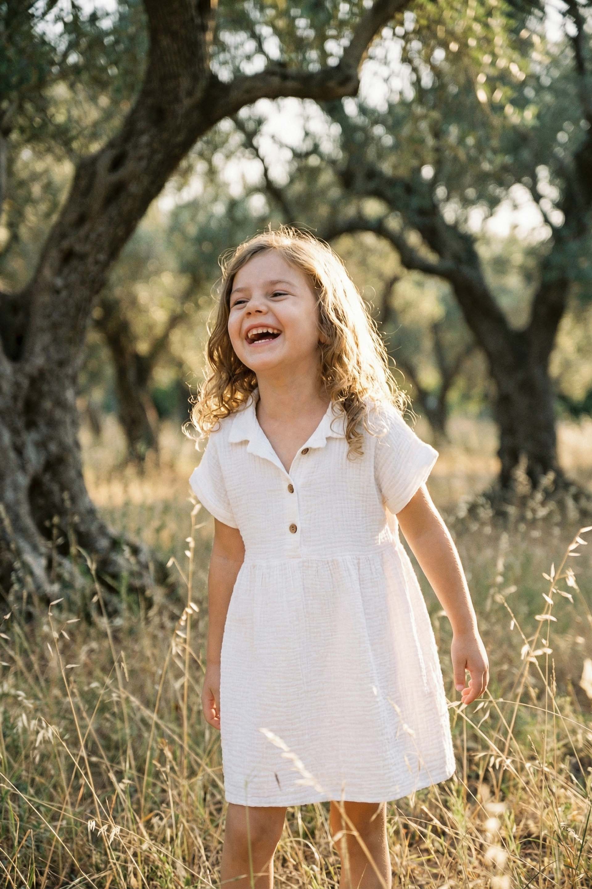 Müslin Yakalı Kız Çocuk Elbisesi #Renk_ Beyaz