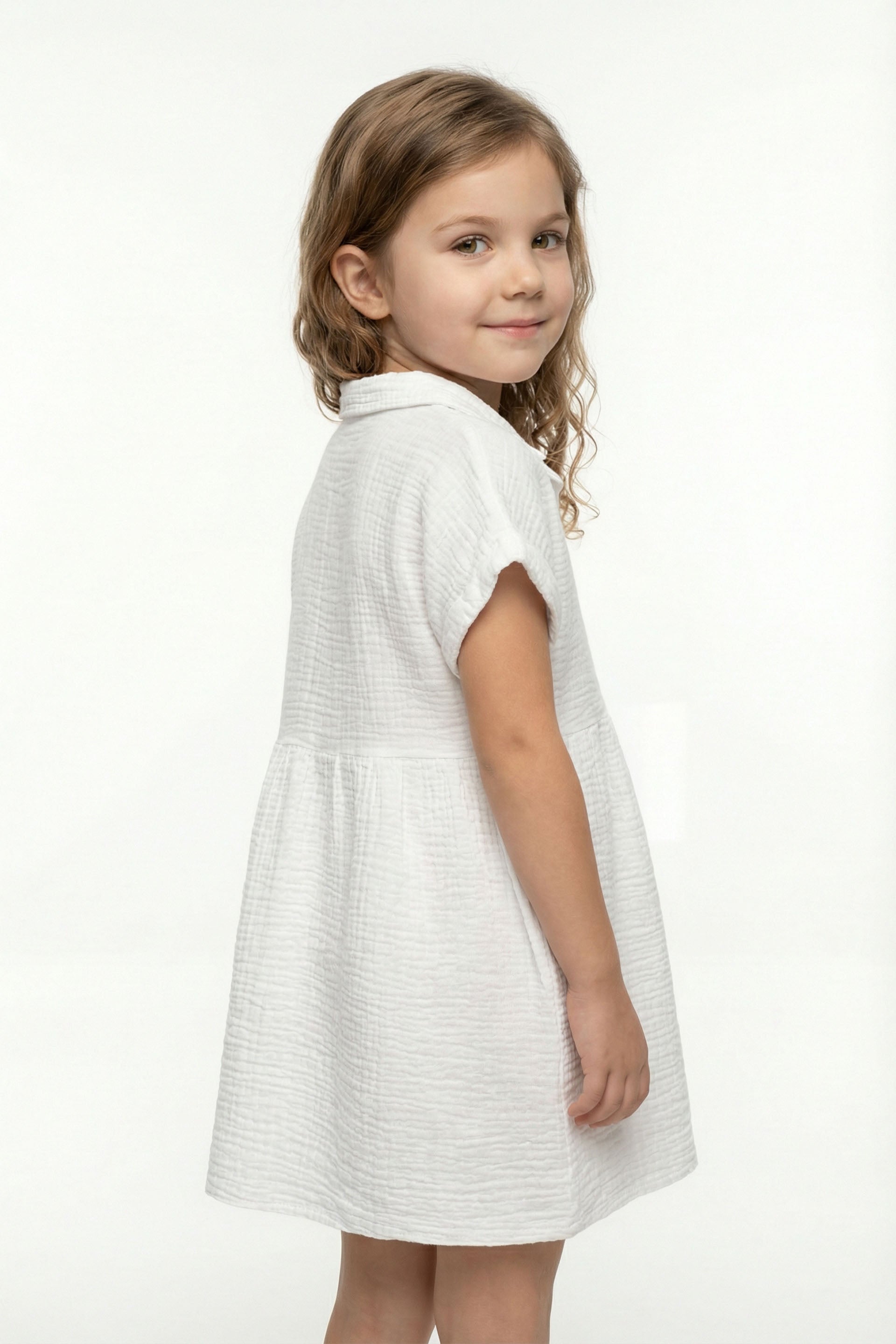 Müslin Yakalı Kız Çocuk Elbisesi #Renk_ Beyaz