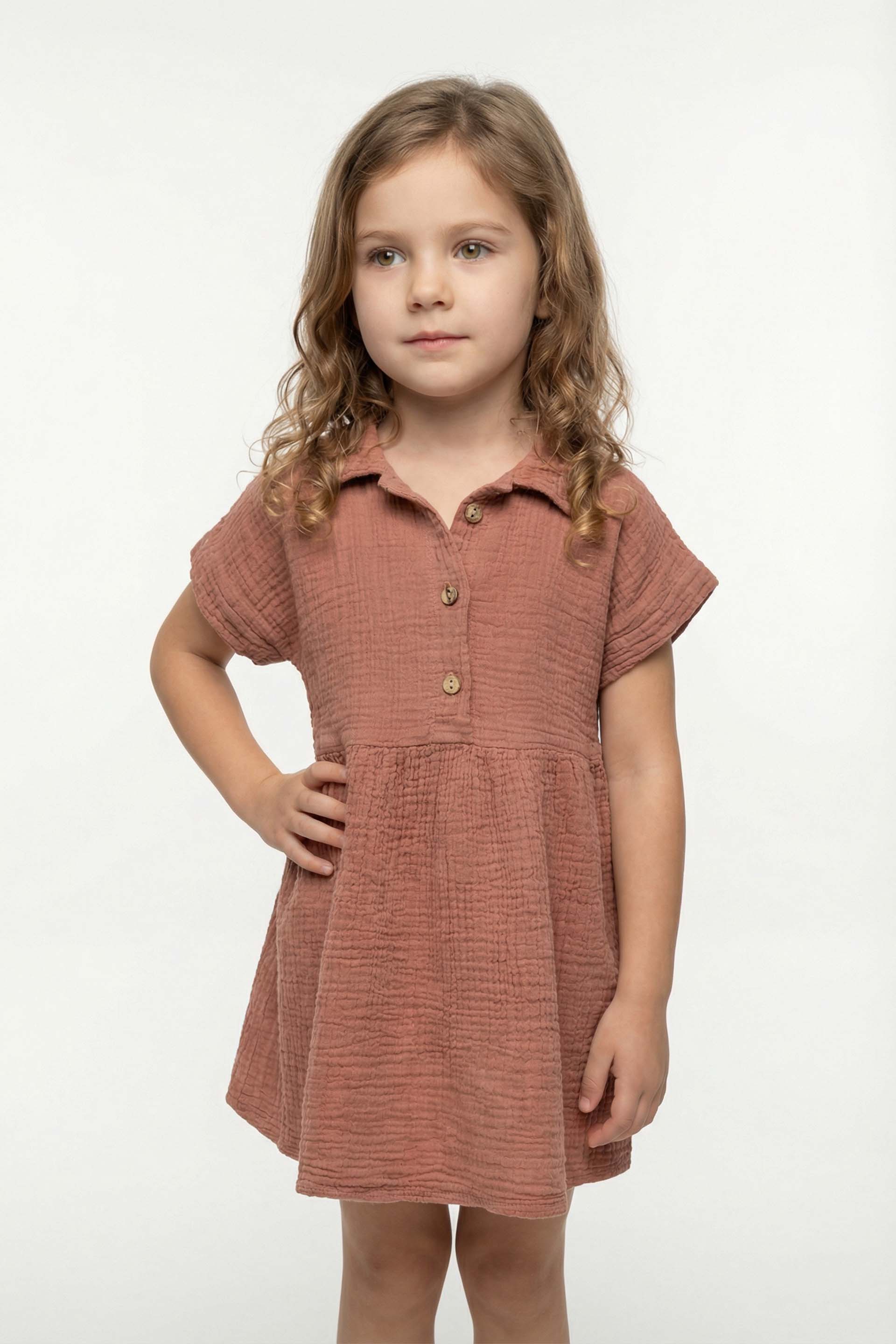 Müslin Yakalı Kız Çocuk Elbisesi #Renk_ Gül Kurusu
