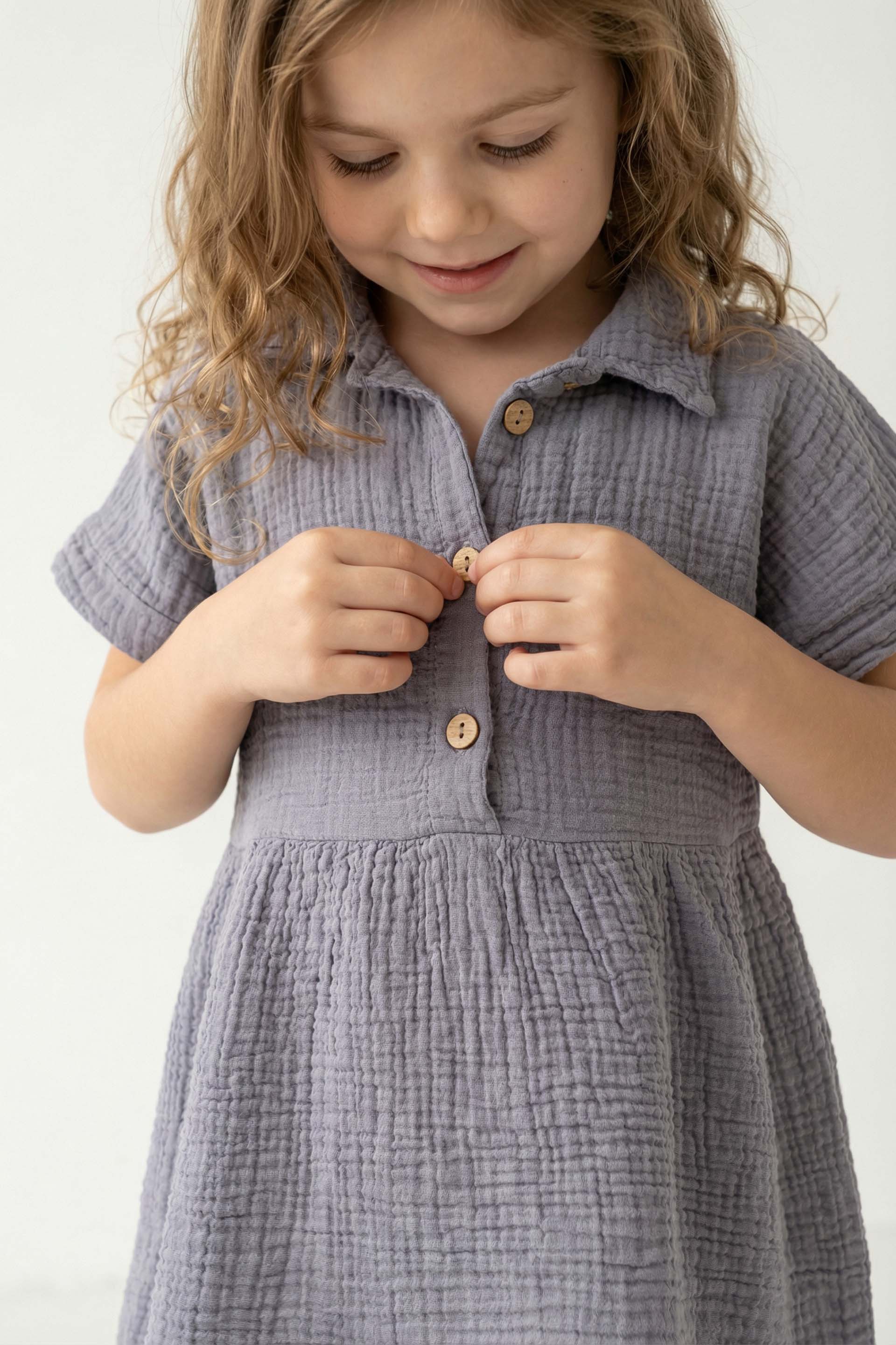 Müslin Yakalı Kız Çocuk Elbisesi #Renk_ Lila