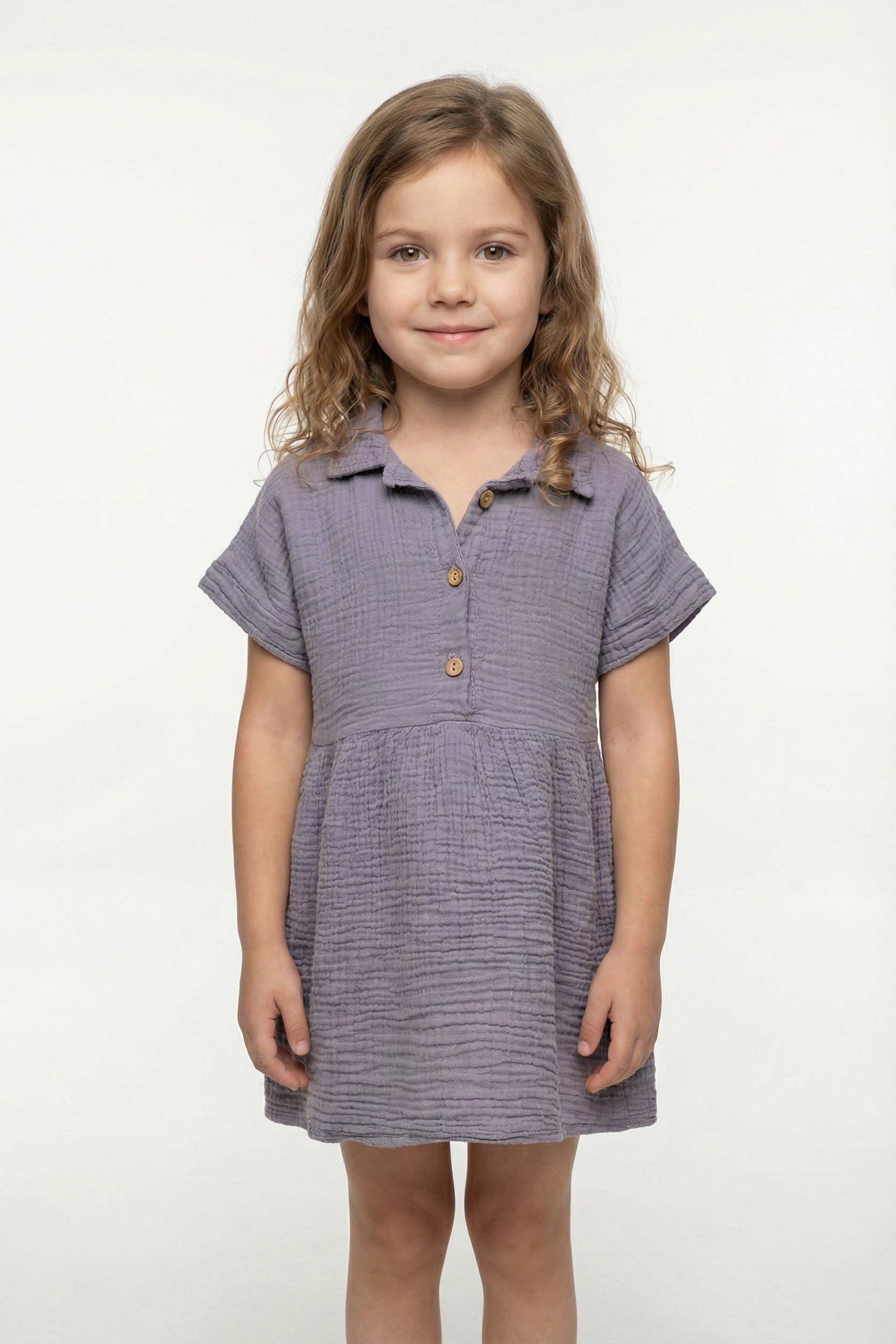 Müslin Yakalı Kız Çocuk Elbisesi #Renk_ Lila