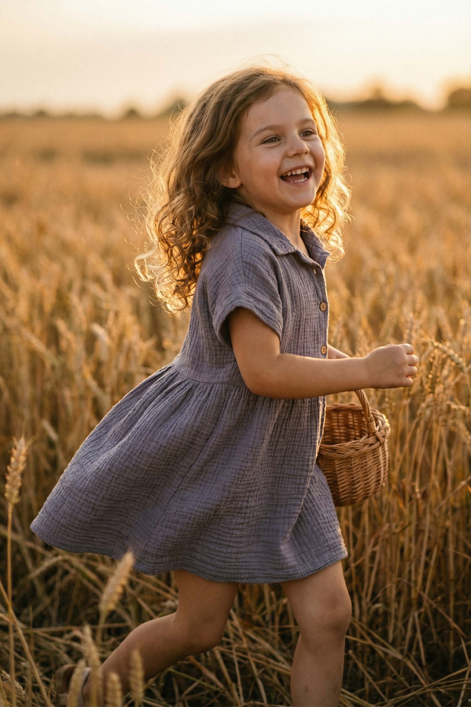 Müslin Yakalı Kız Çocuk Elbisesi #Renk_ Lila