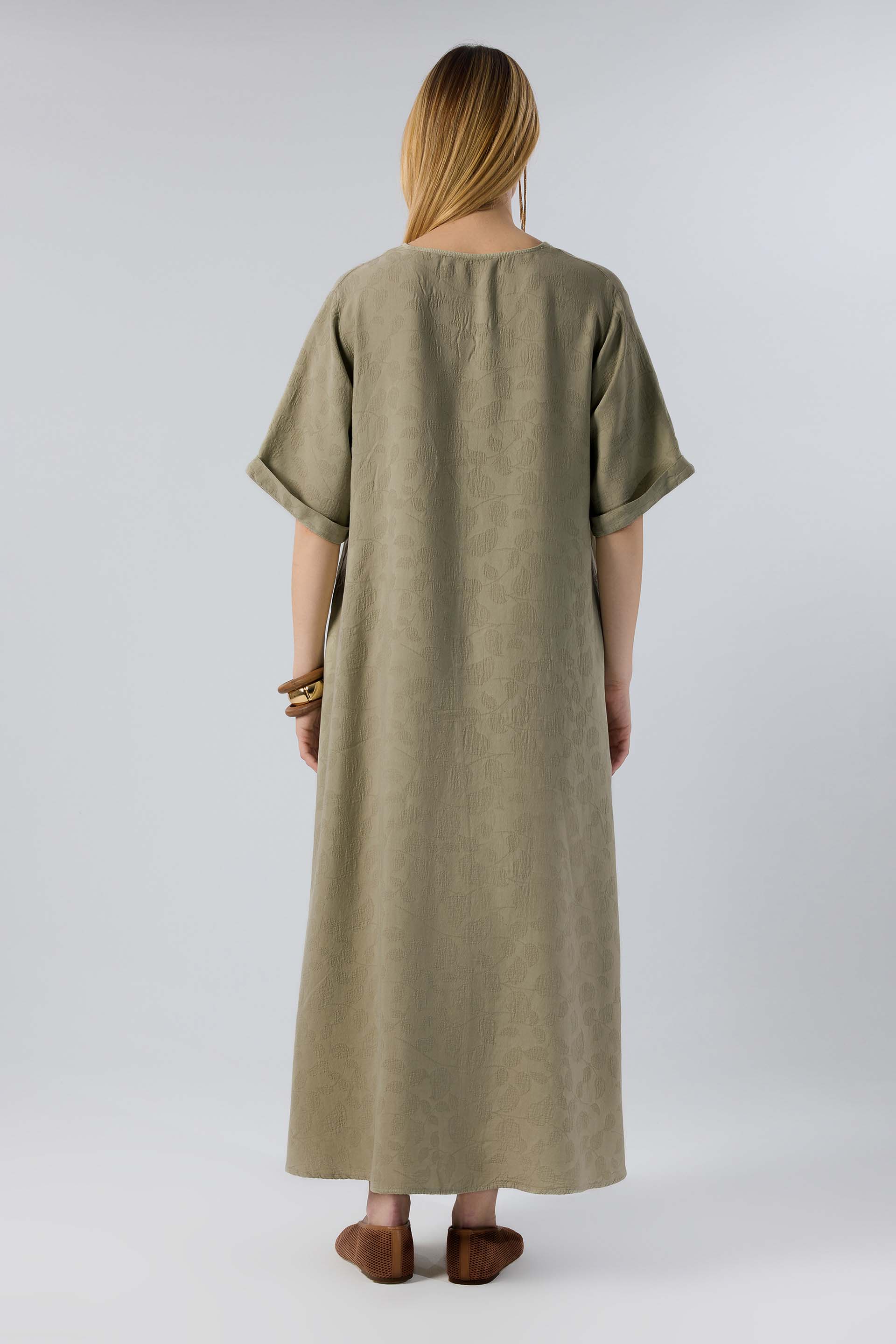 Woven Flora Dokulu Tensel Çan Elbise #renk_Olive