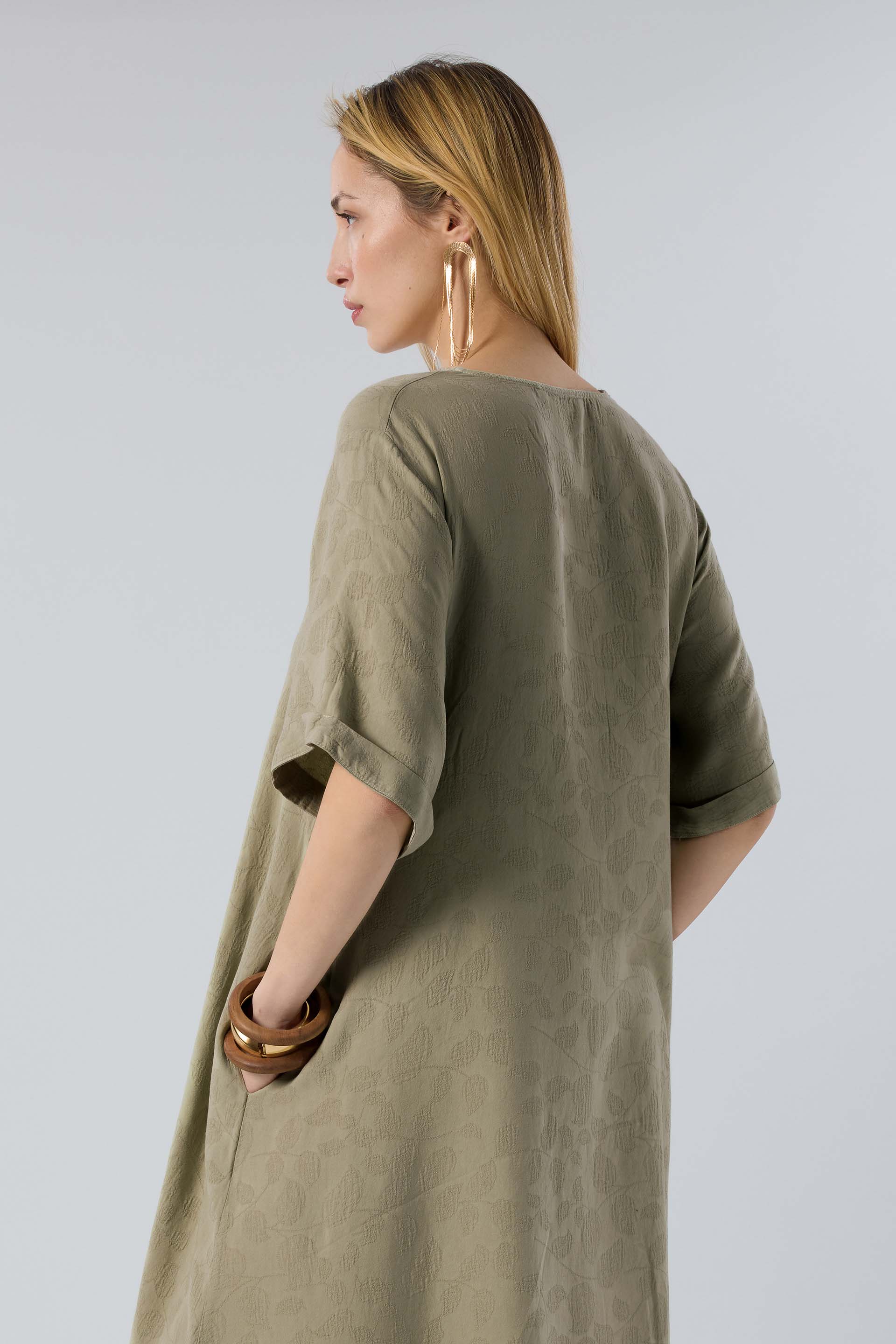 Woven Flora Dokulu Tensel Çan Elbise #renk_Olive