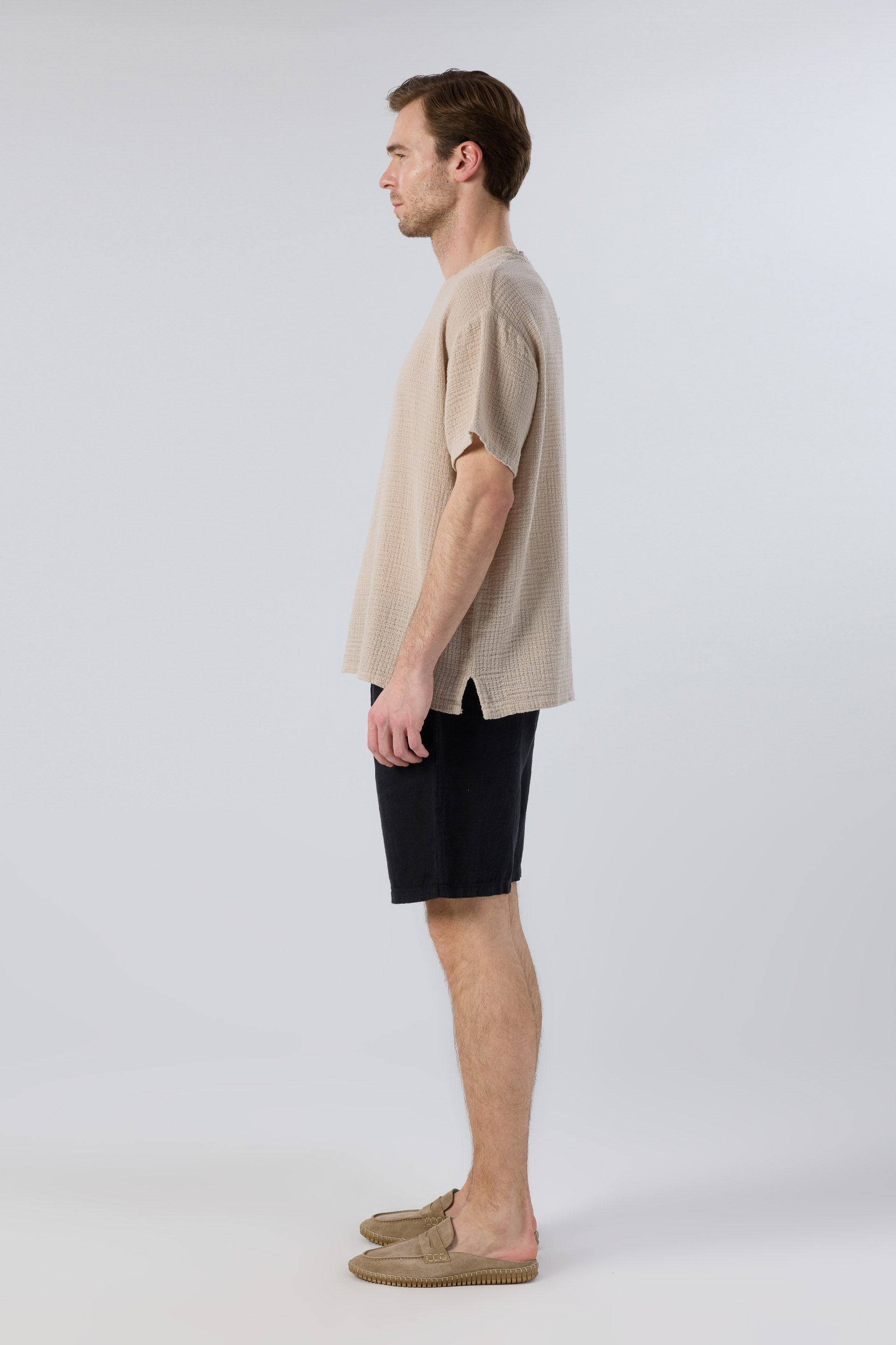 Rahat Kesim Cepli Siyah Renk Keten Erkek Şort #Renk_Siyah