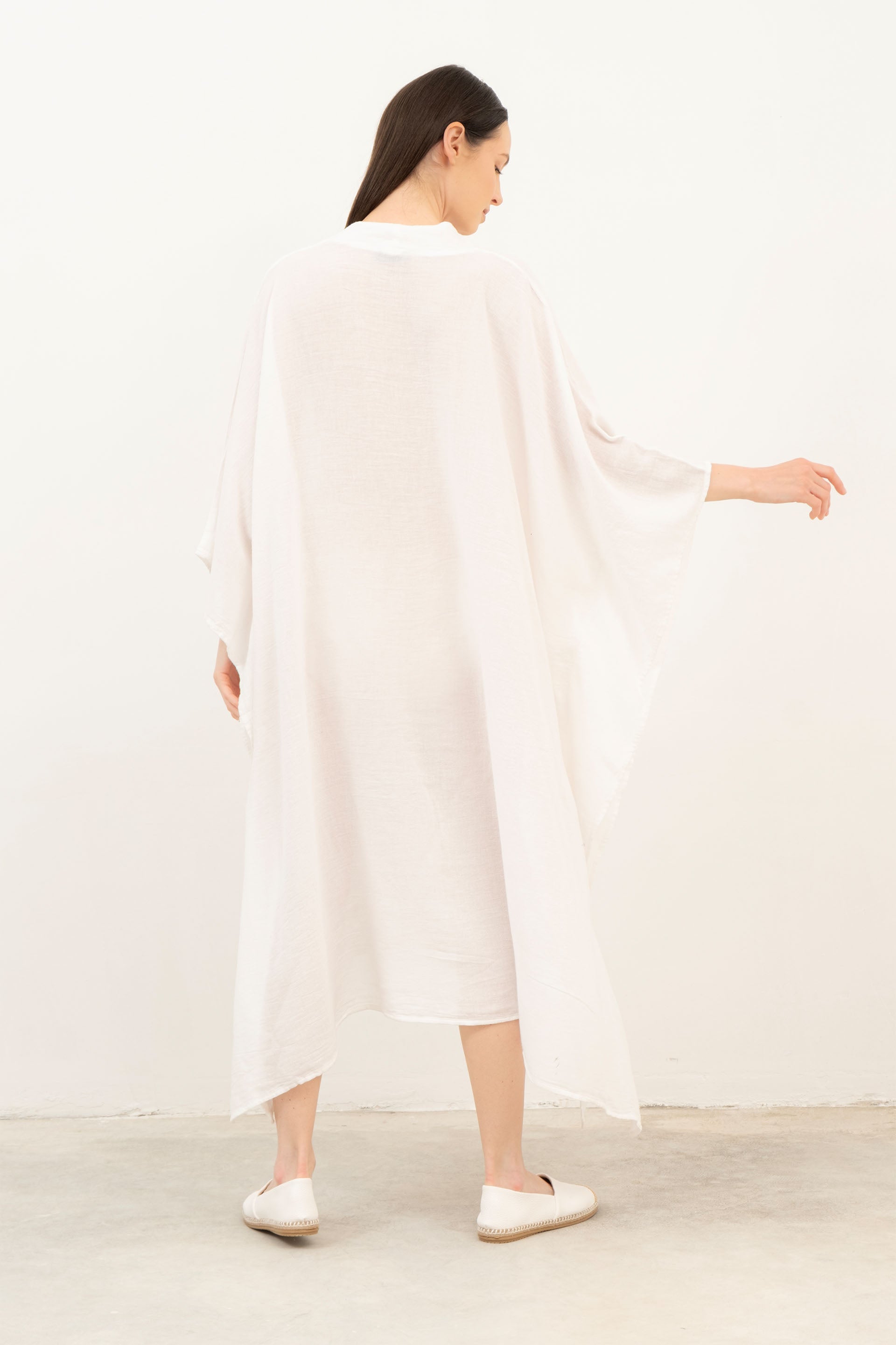 V Yaka Maxi Kaftan Elbise #Renk_ Beyaz