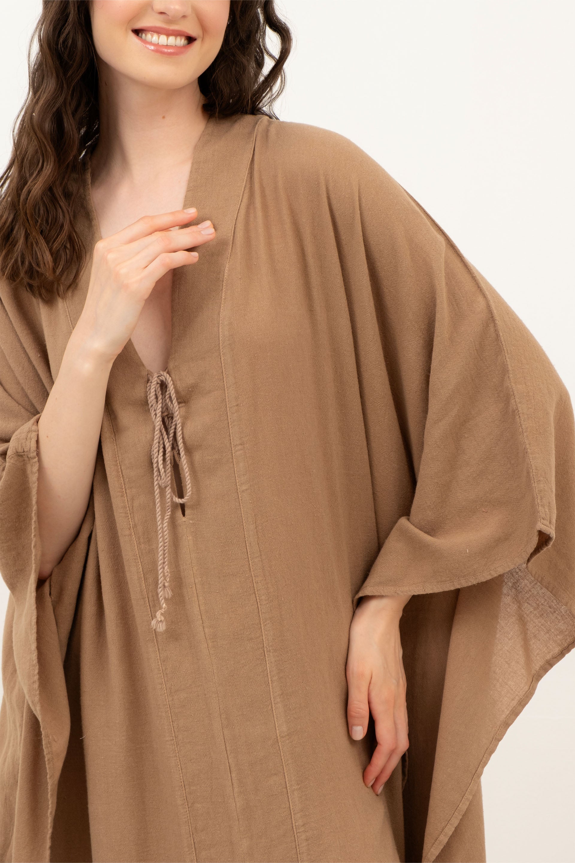 V Yaka Maxi Kaftan Elbise #renk_Kahve
