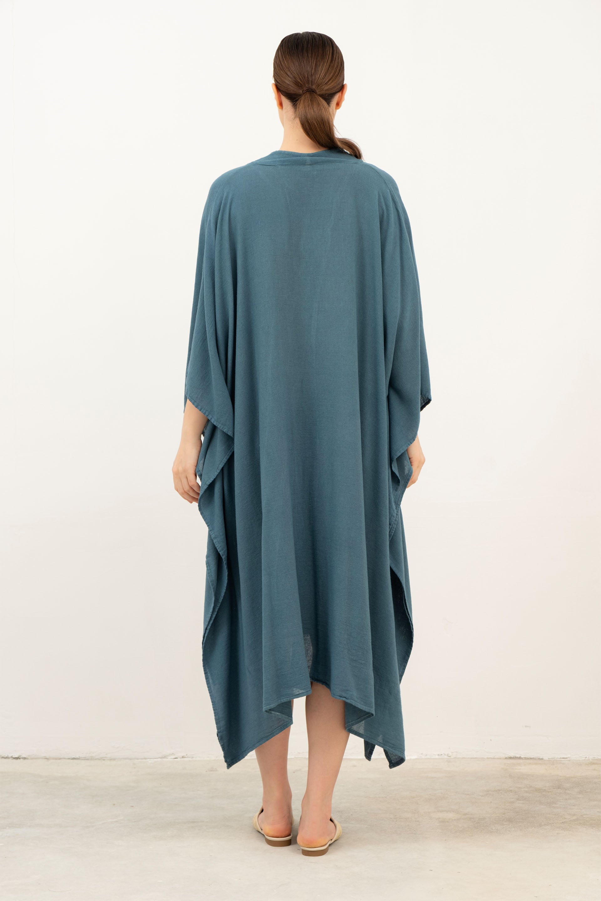 V Yaka Maxi Kaftan Elbise #Renk_ Petrol