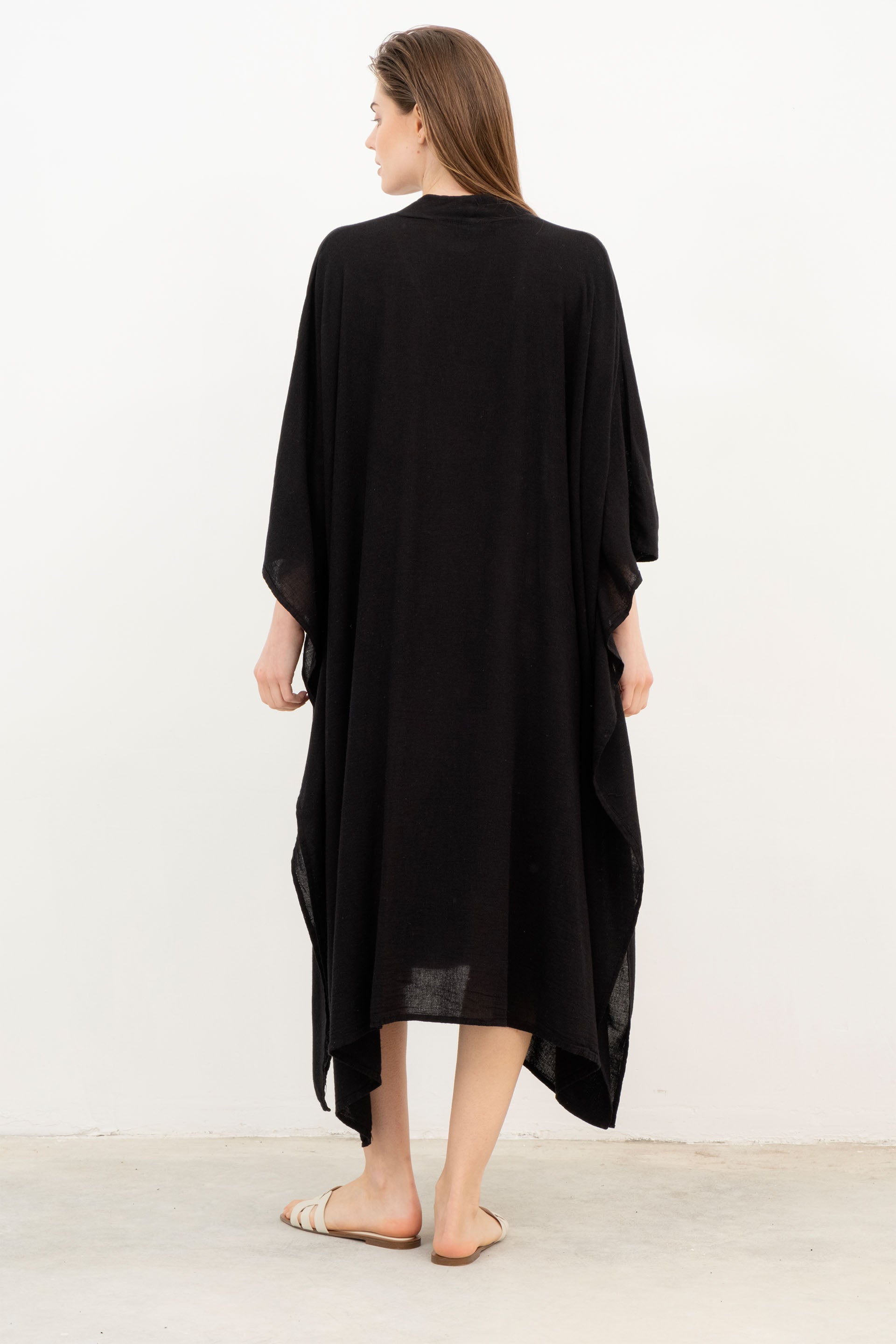 V Yaka Maxi Kaftan Elbise #Renk_ Siyah