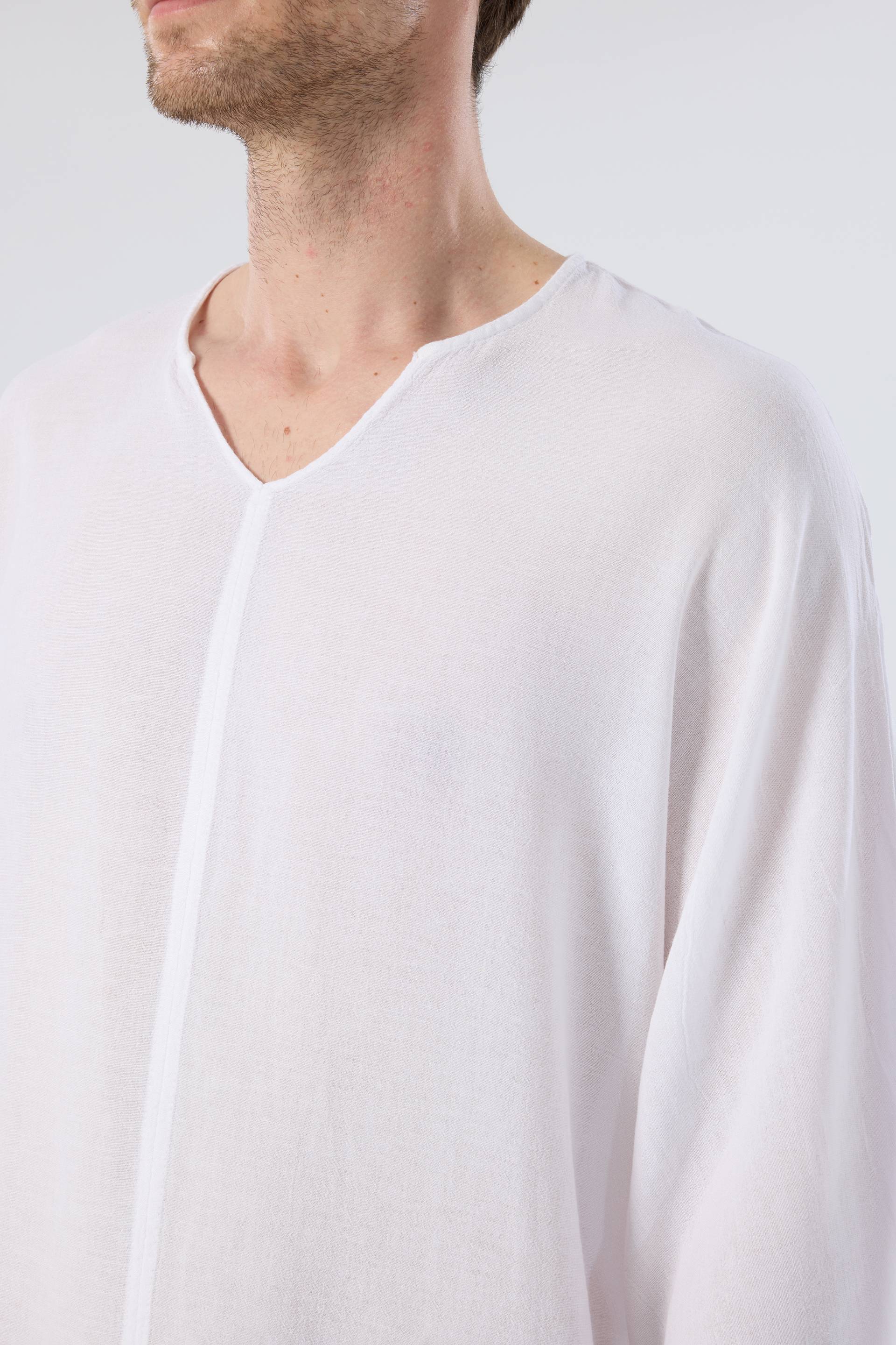 Keten Viskon Yarasa Kesim Erkek Tişört #renk_Beyaz