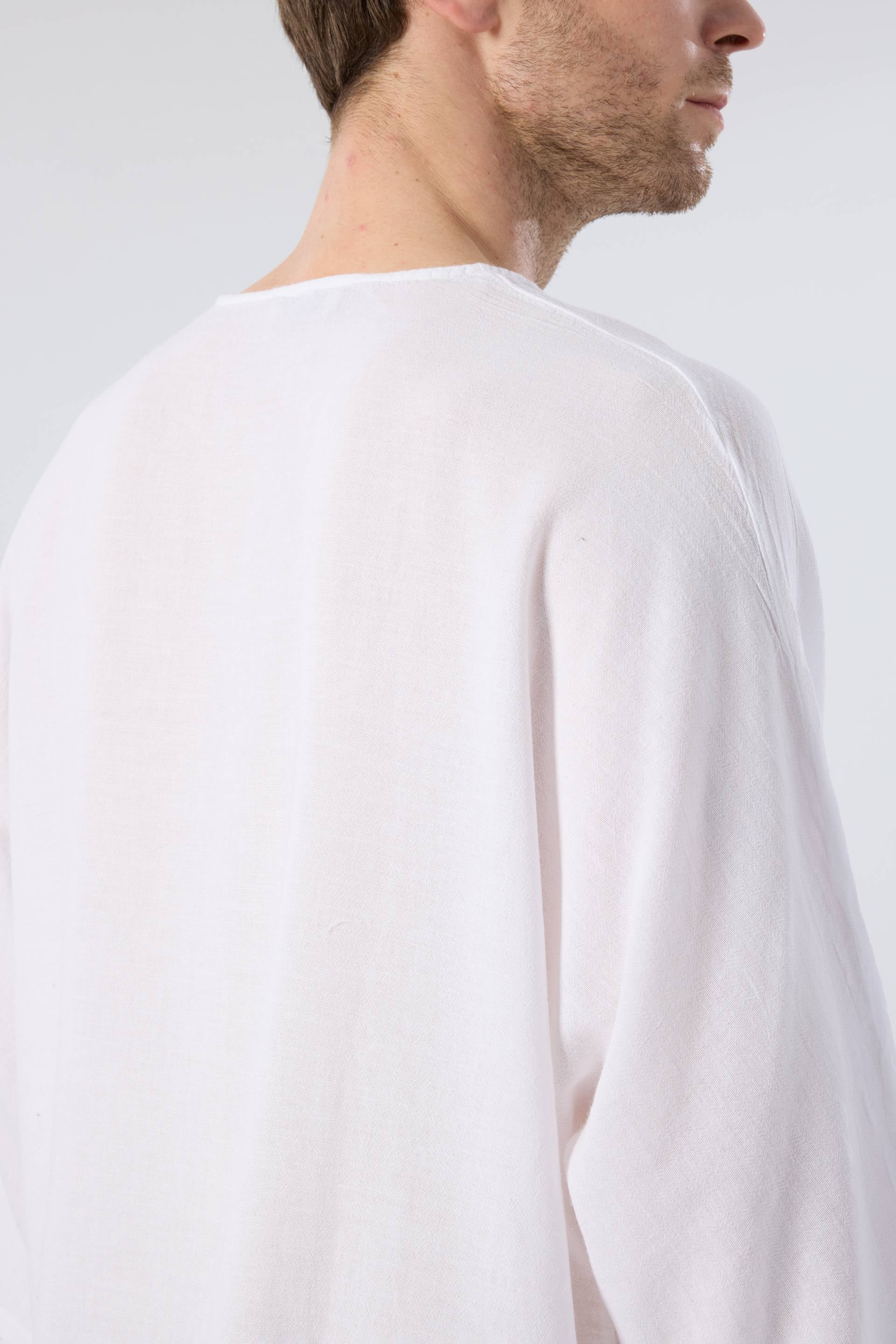 Keten Viskon Yarasa Kesim Erkek Tişört #renk_Beyaz