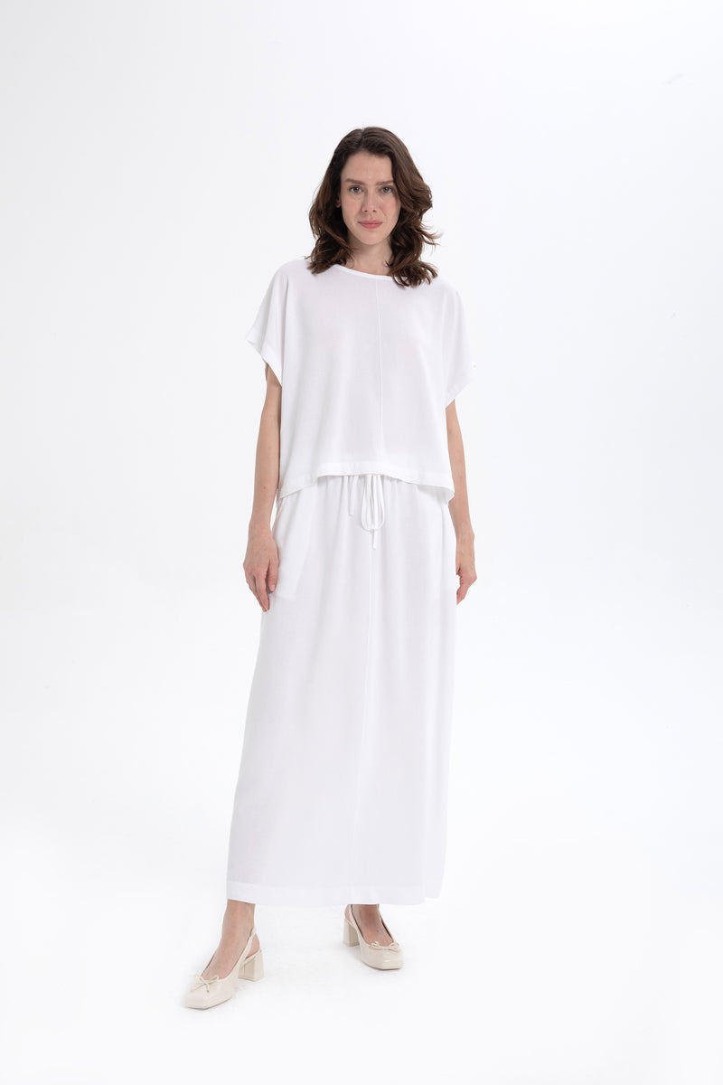 Keten karışımlı a kesim midi etek İpekçi Otantik