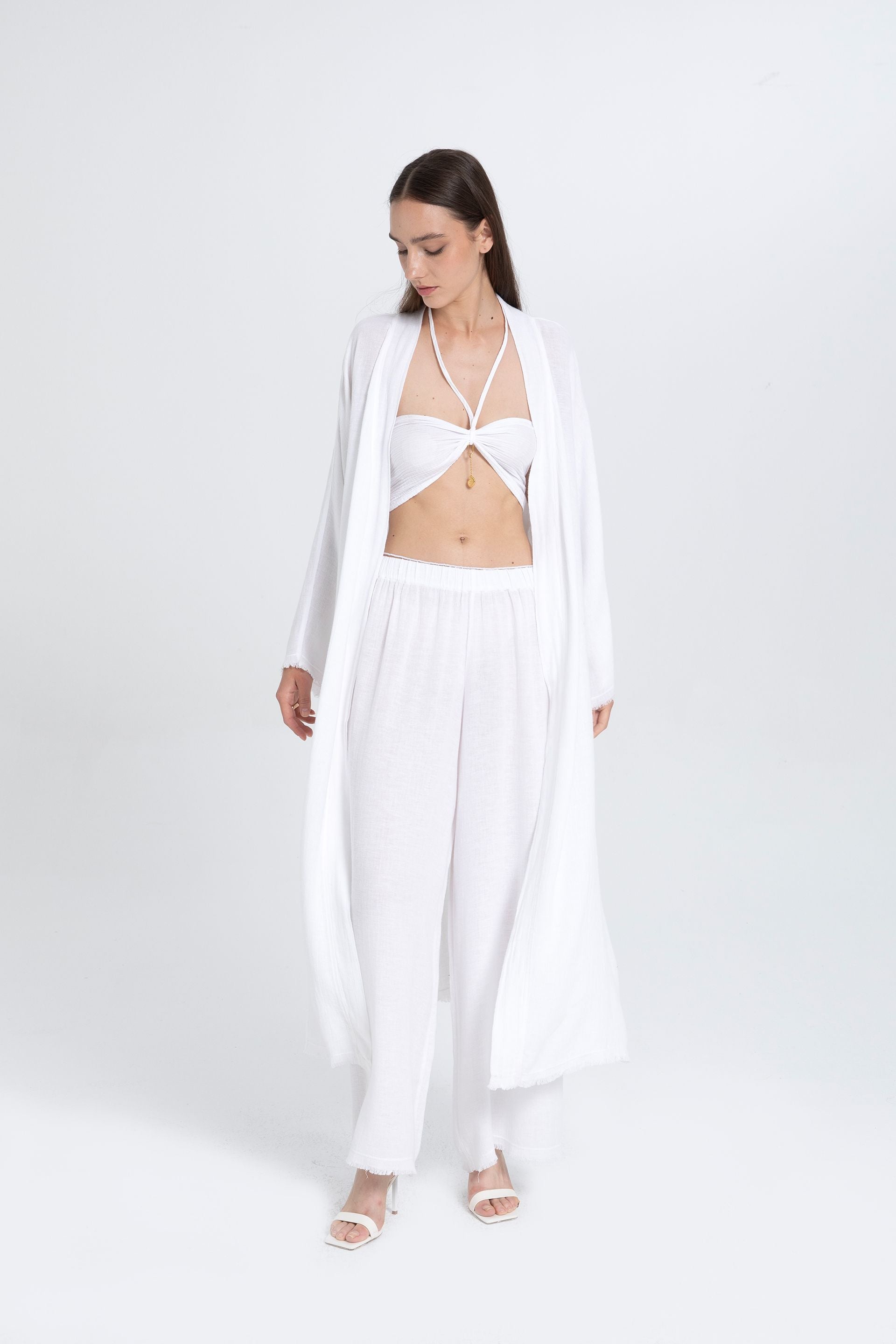 Natural Dokulu Oversize Kimono #renk_Beyaz