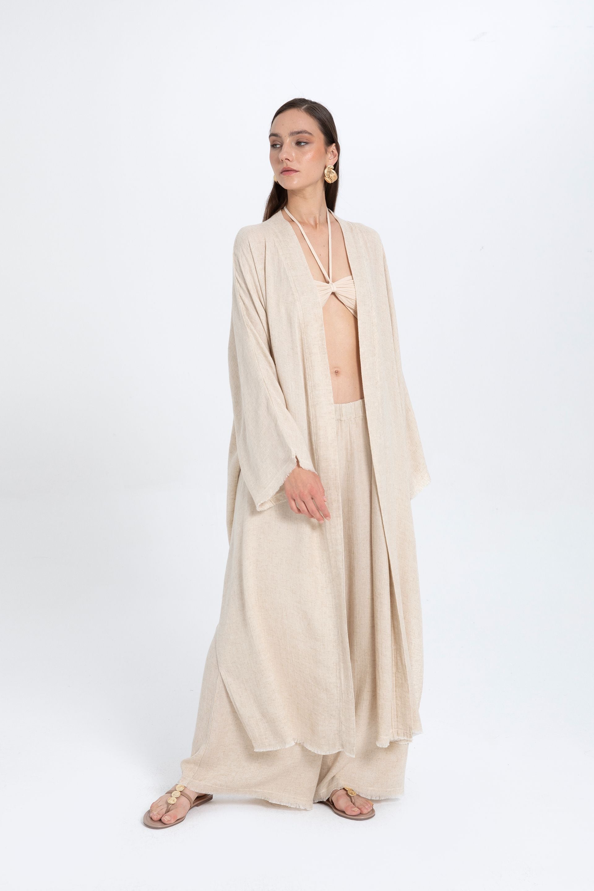 Natural Dokulu Oversize Kimono #renk_Doğal