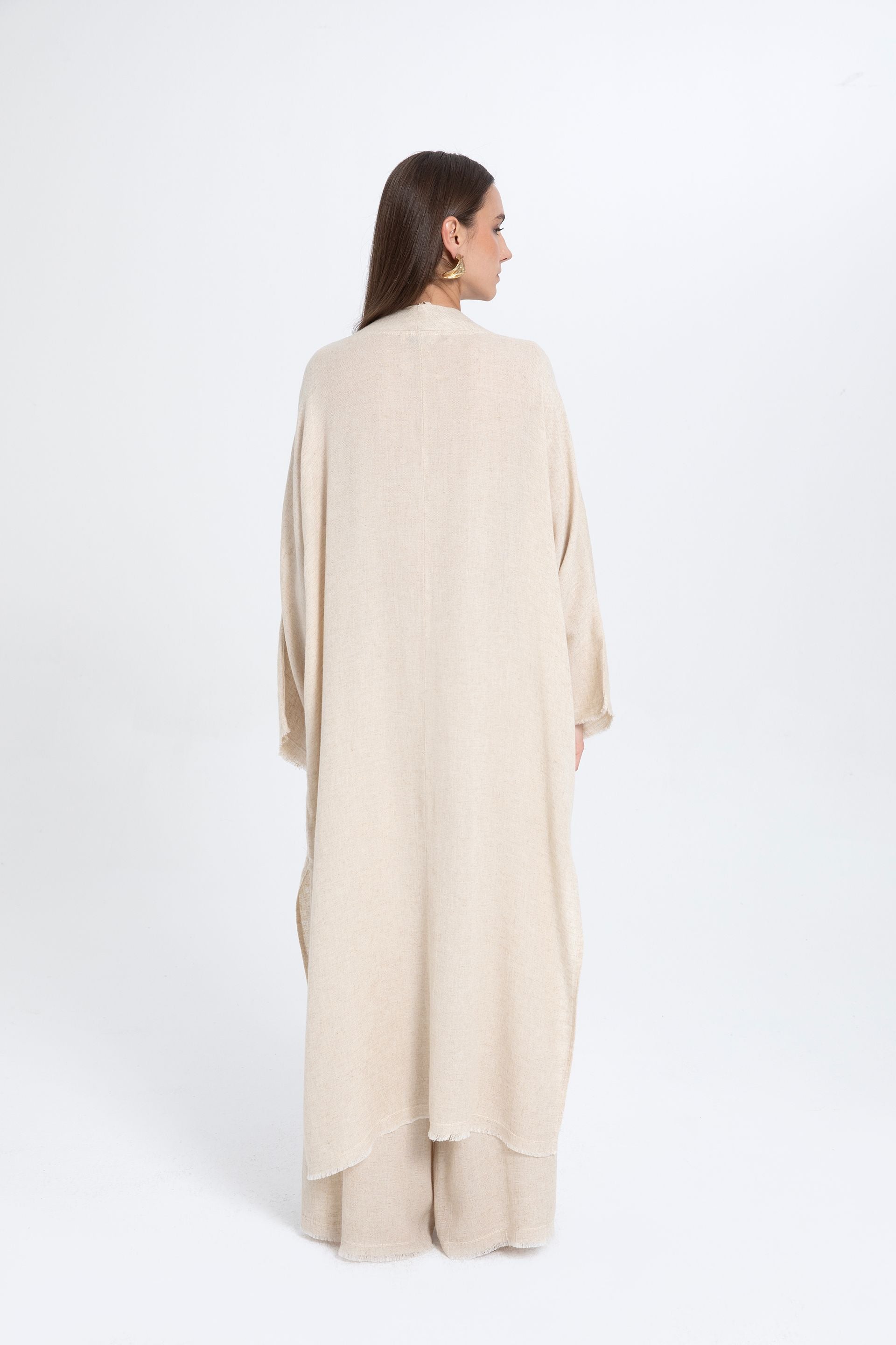 Natural Dokulu Oversize Kimono #renk_Doğal