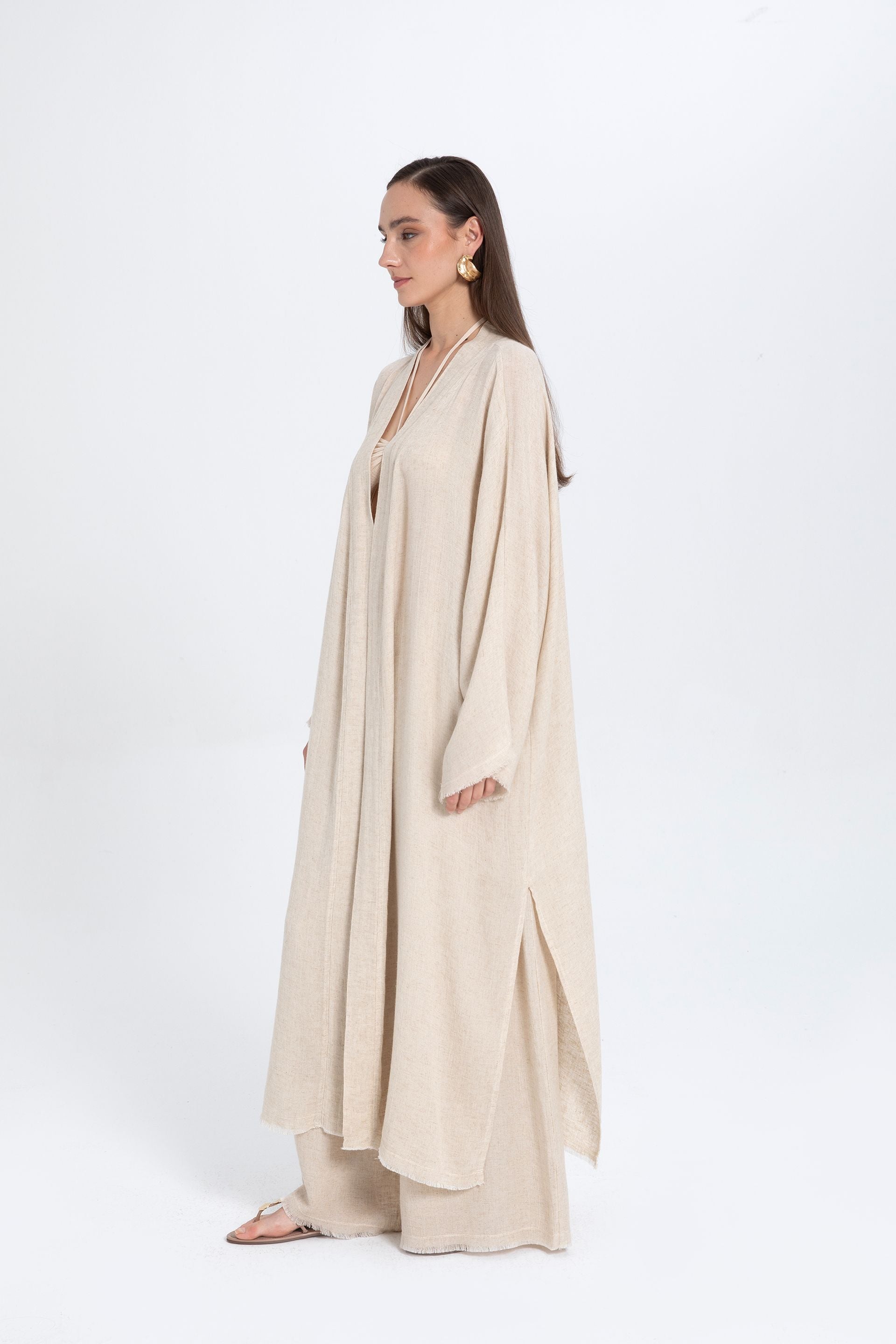Natural Dokulu Oversize Kimono #renk_Doğal