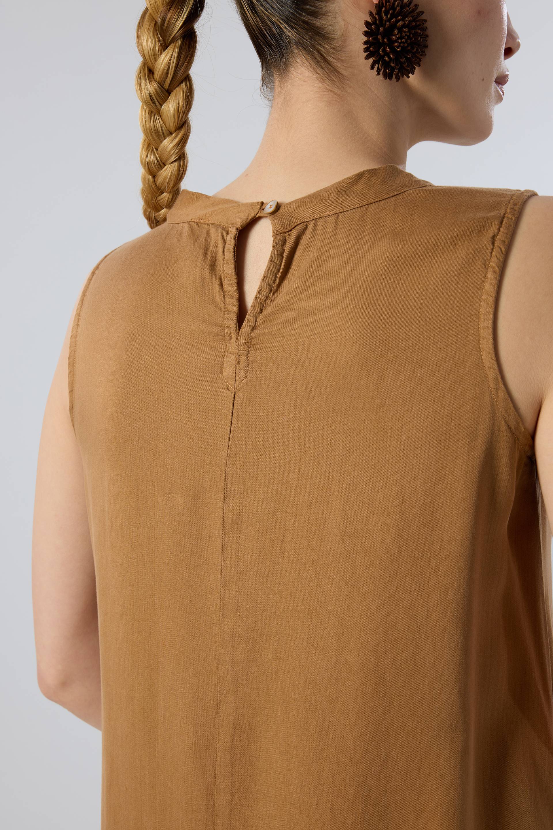 2548 Tensel Dik Yakalı Kalın Askılı Uzun Elbise #renk_Terra Cotta
