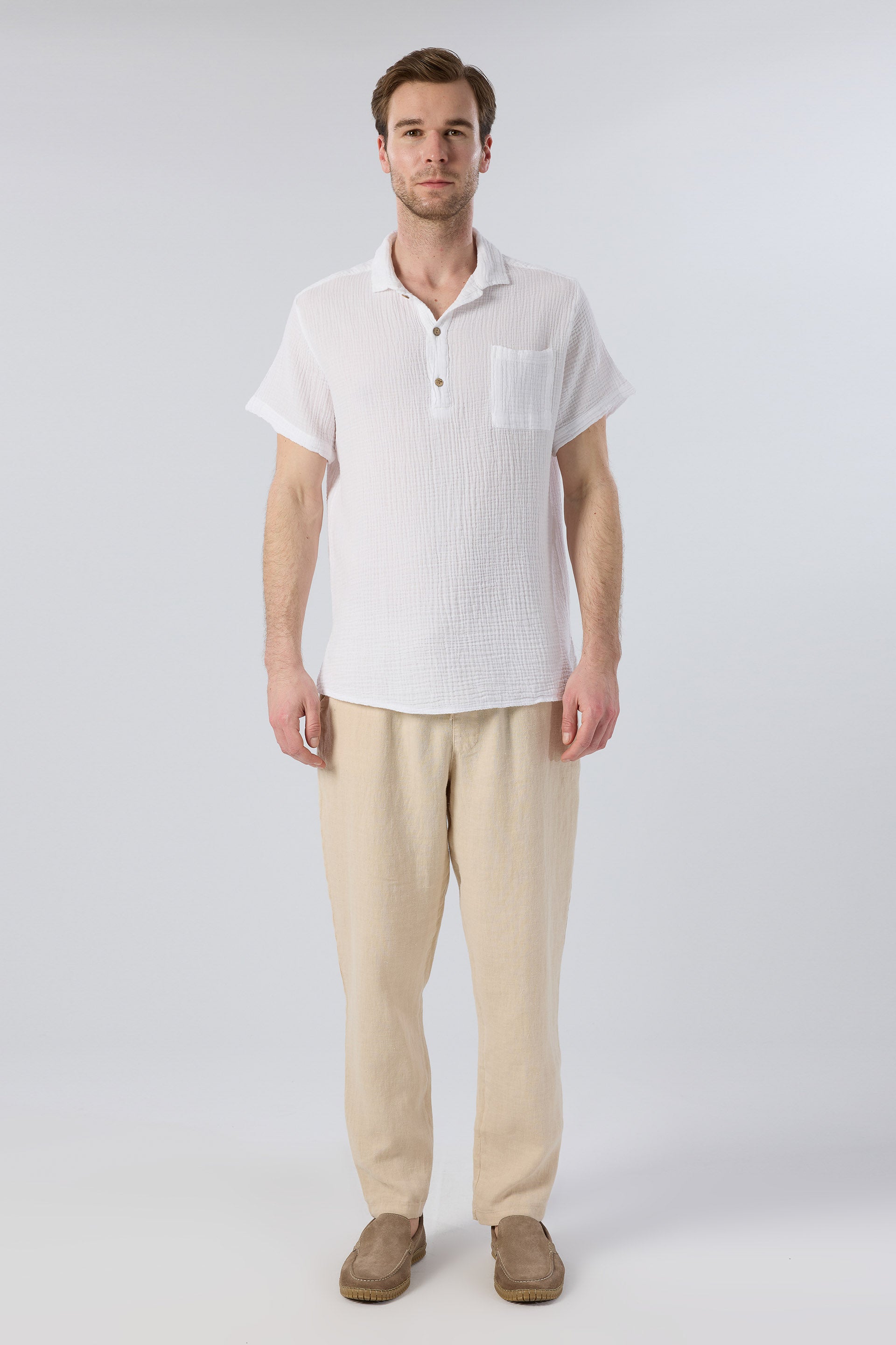 Rahat Kesim %100 Keten Erkek Pantolon #renk_Bej